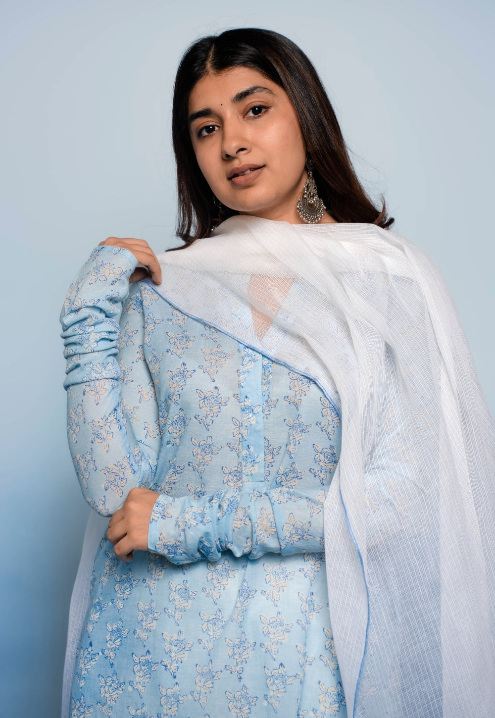 Tanya Blue Dabu Mul Cotton Straight Kurta