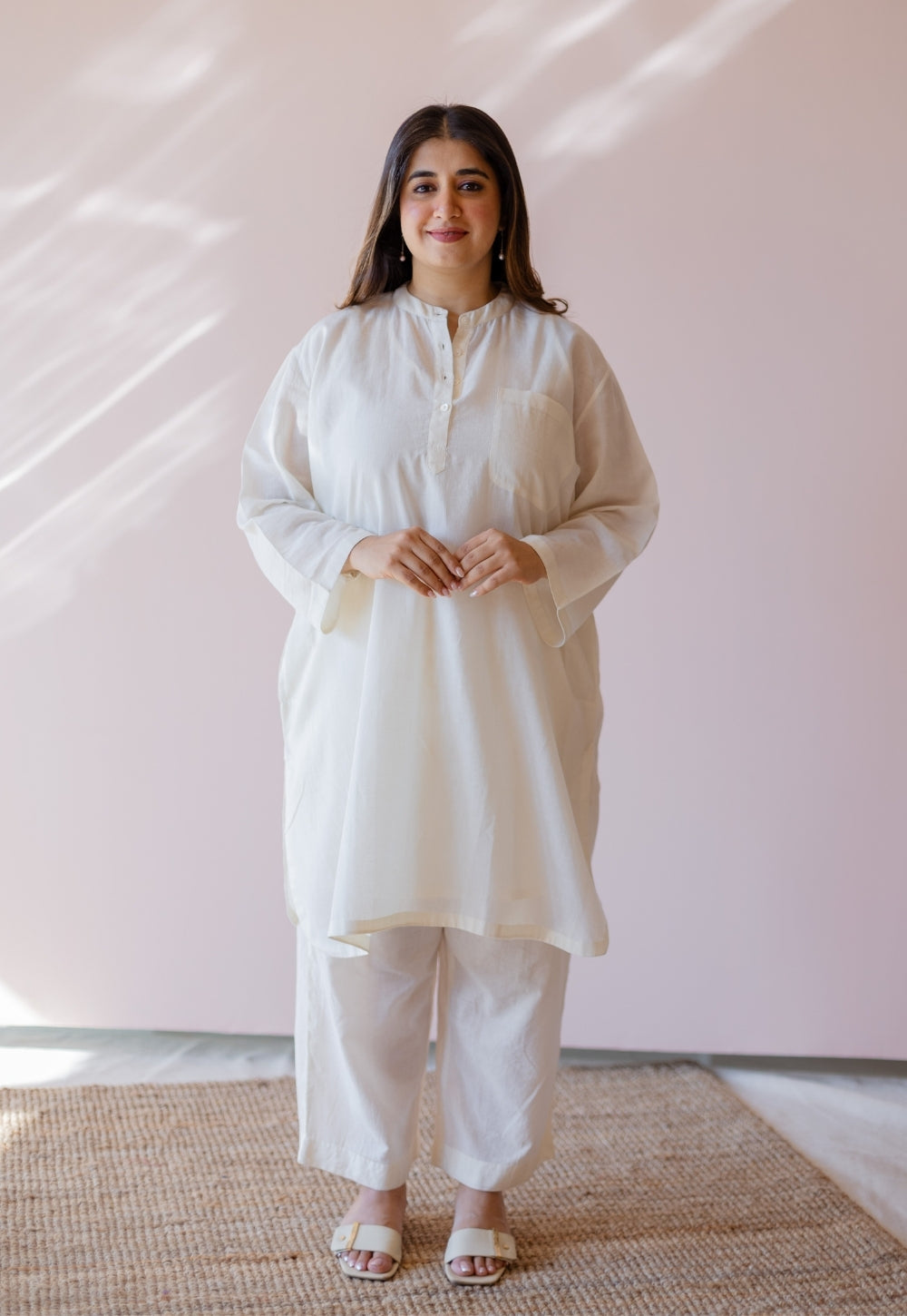 Hina Off White Solid Handloom Cotton Anti-Fit Kurta