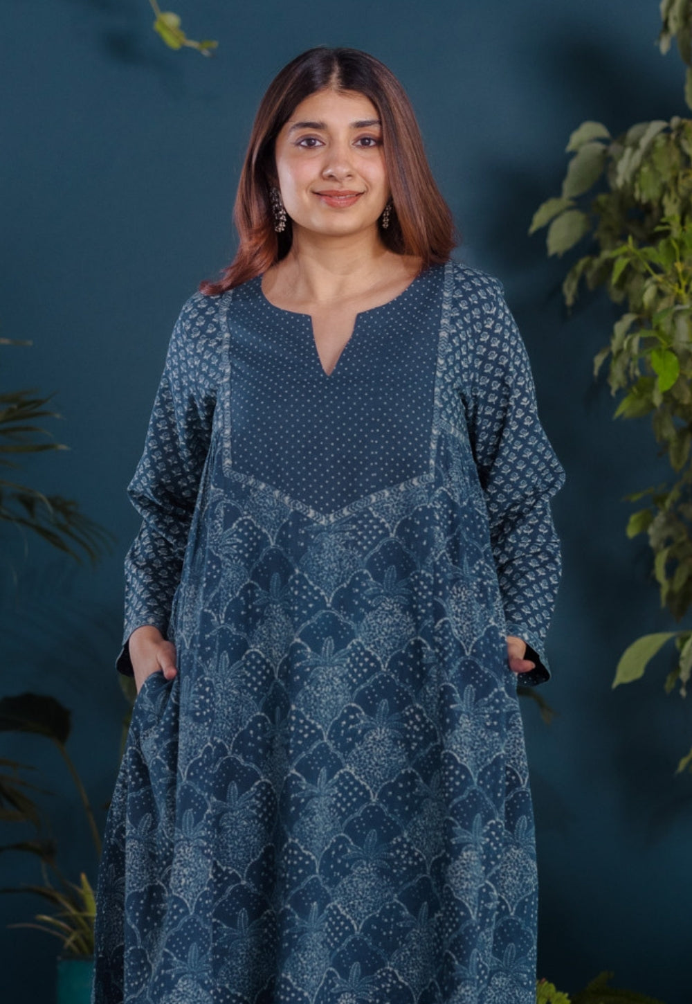 Raunak Blue Ajrakh Cotton Kali Kurta