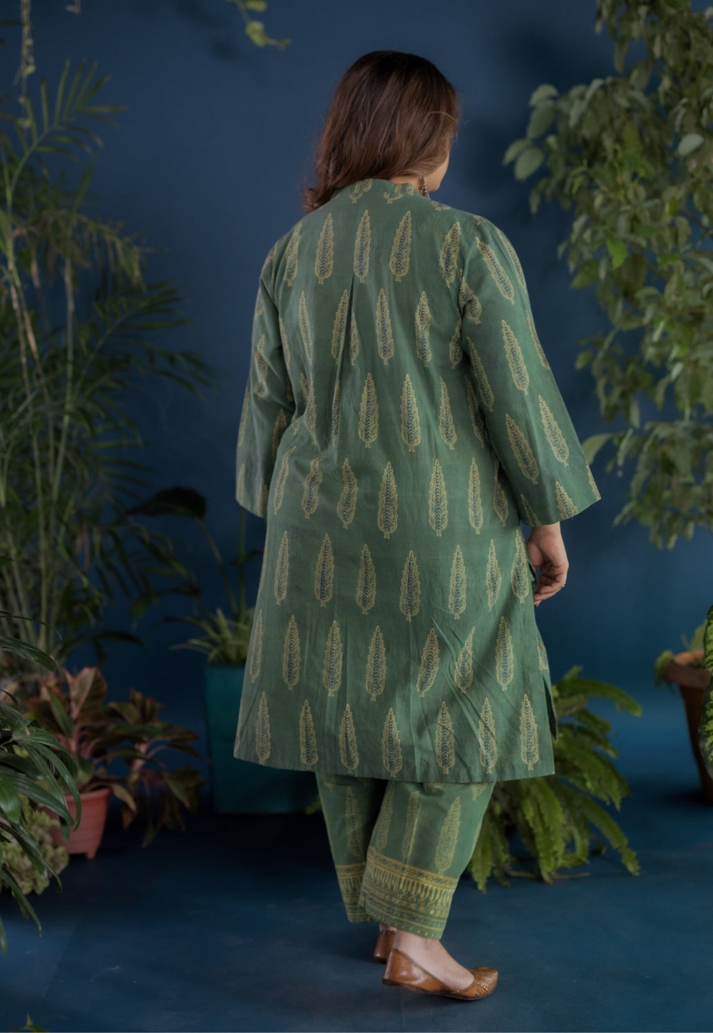 Harshi Green Ajrakh Cotton Straight Kurta