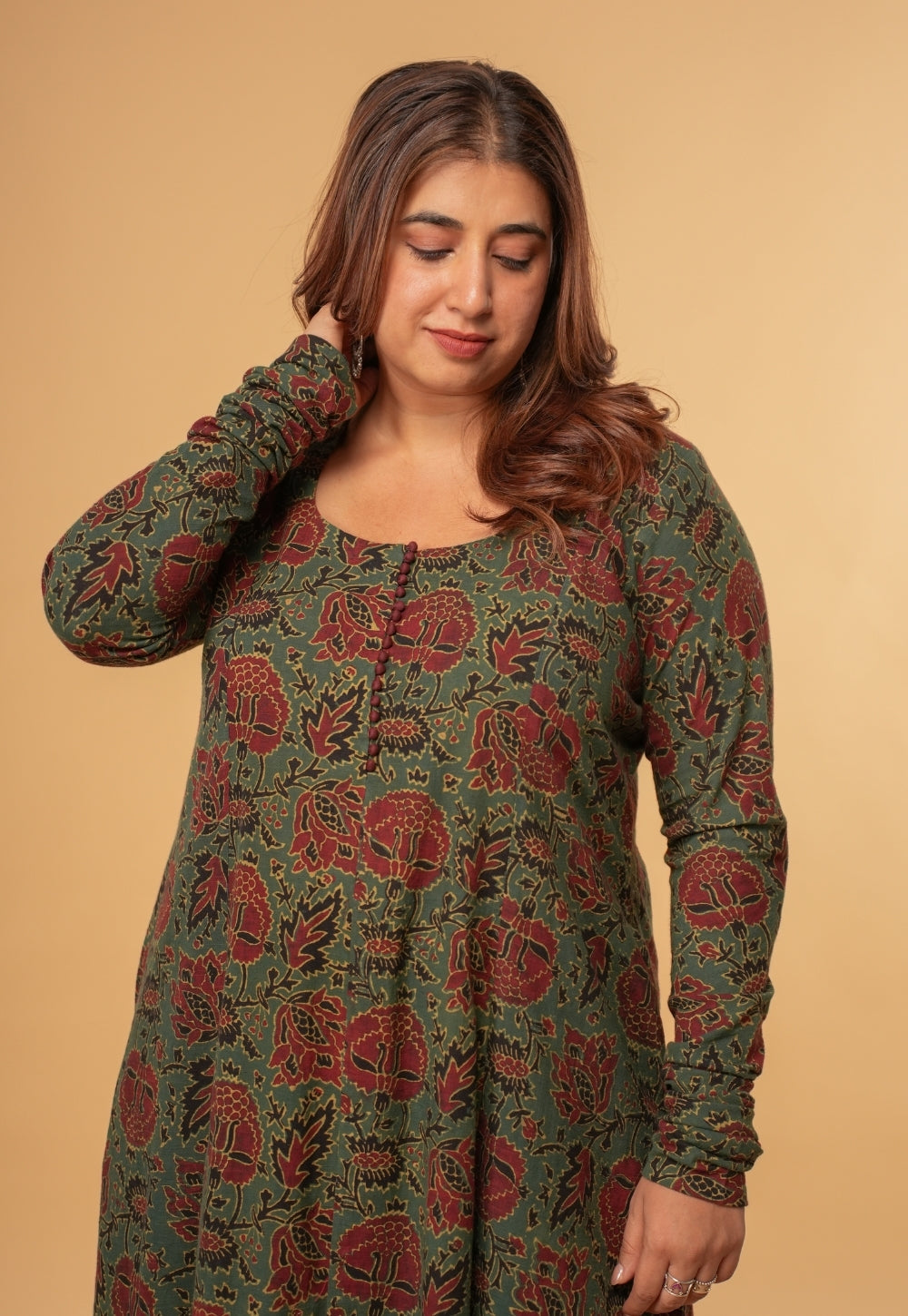 Akrita Green Dabu Slub Cotton Kali Kurta