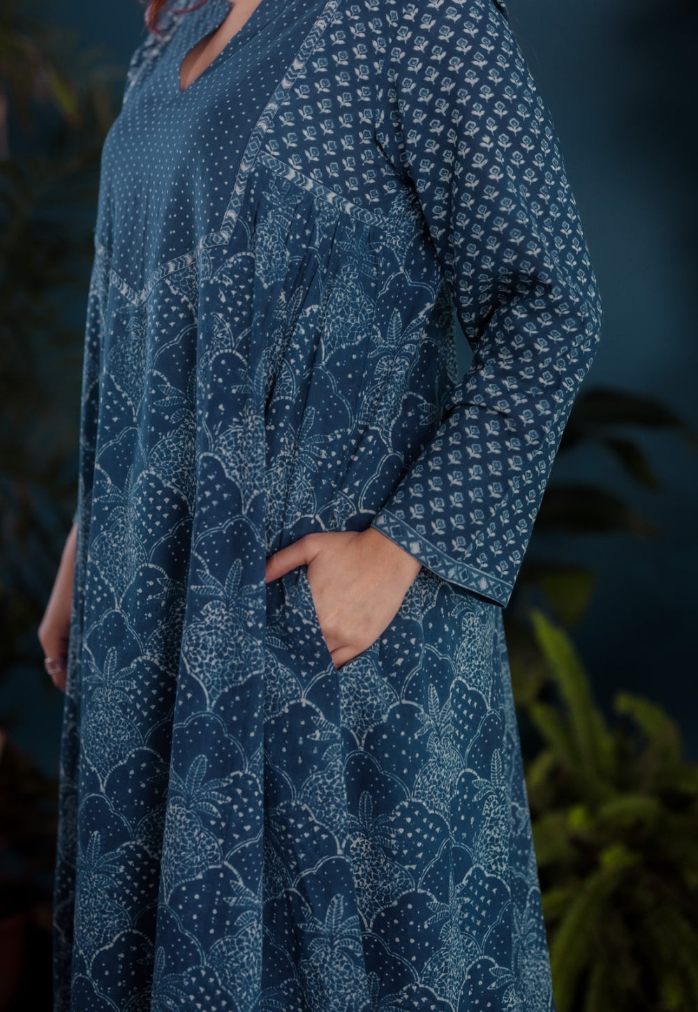 Raunak Blue Ajrakh Cotton Kali Kurta