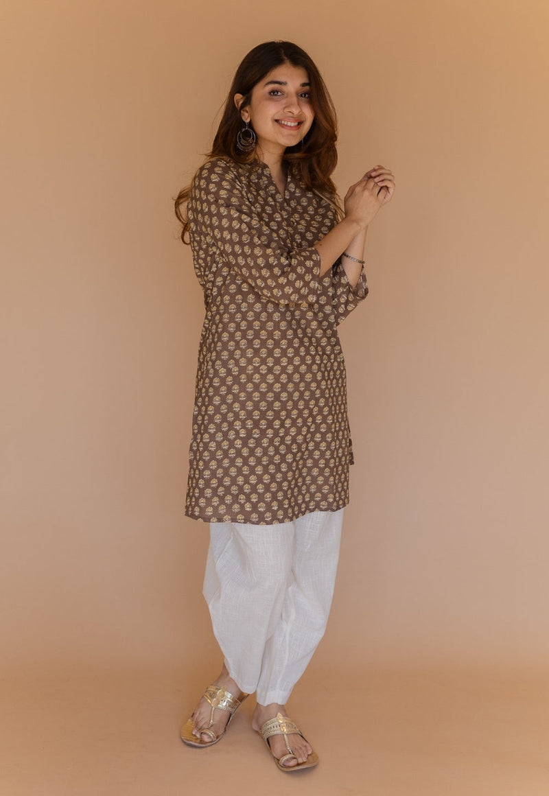 Zareen Brown Ajrakh Cotton Straight Kurta