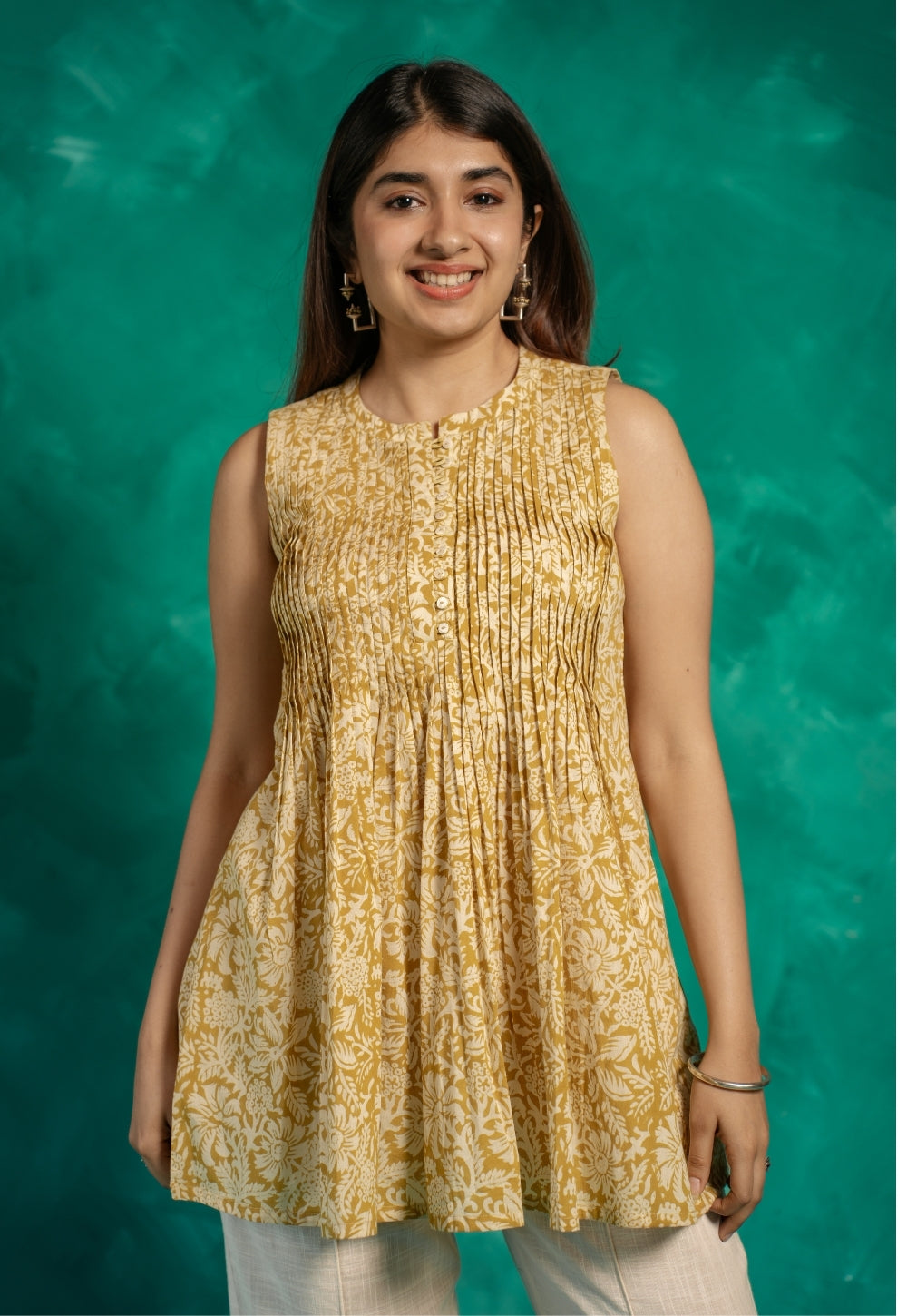 Diana Yellow Bagru Cotton A Line Short Top