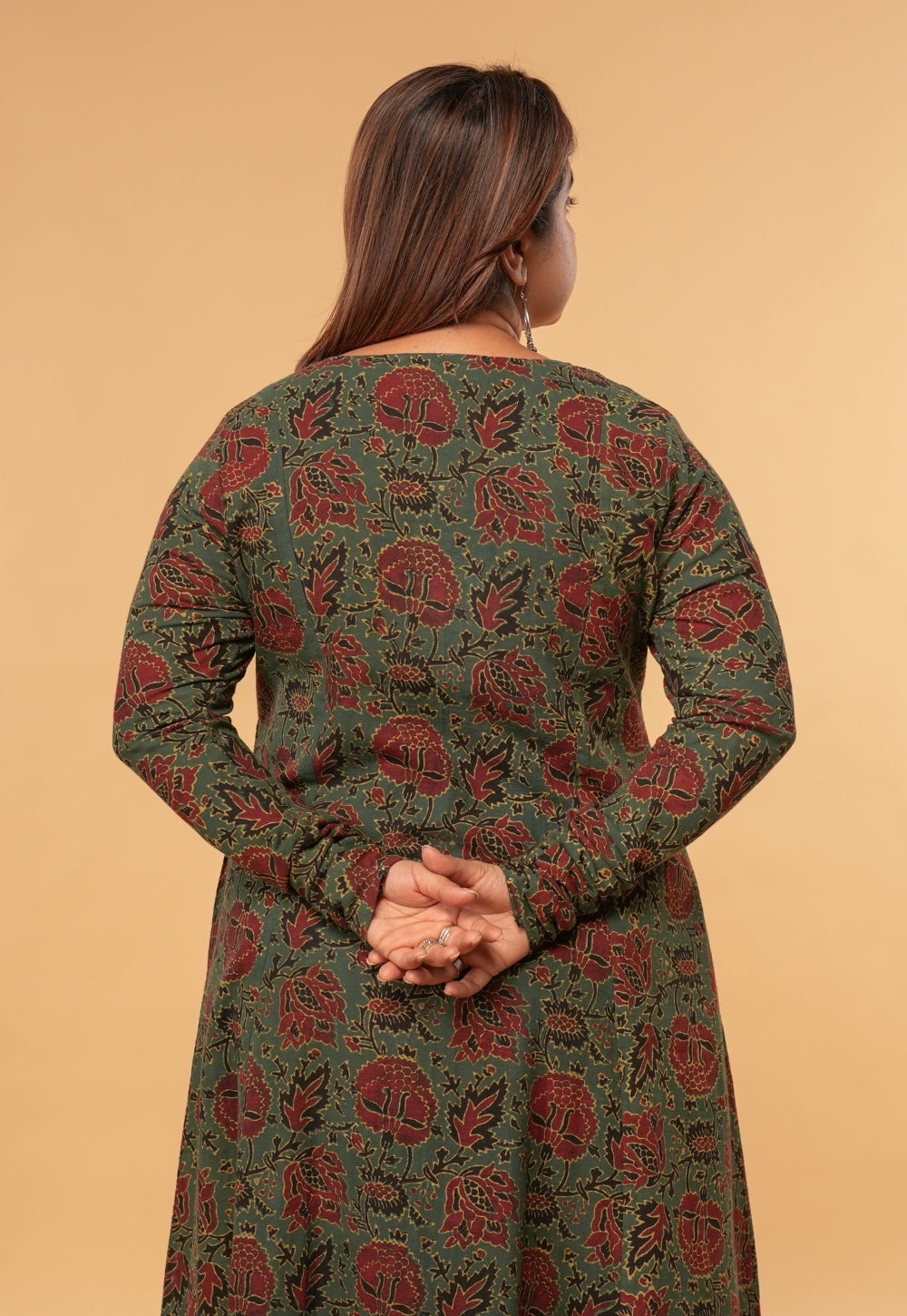 Akrita Green Dabu Slub Cotton Kali Kurta
