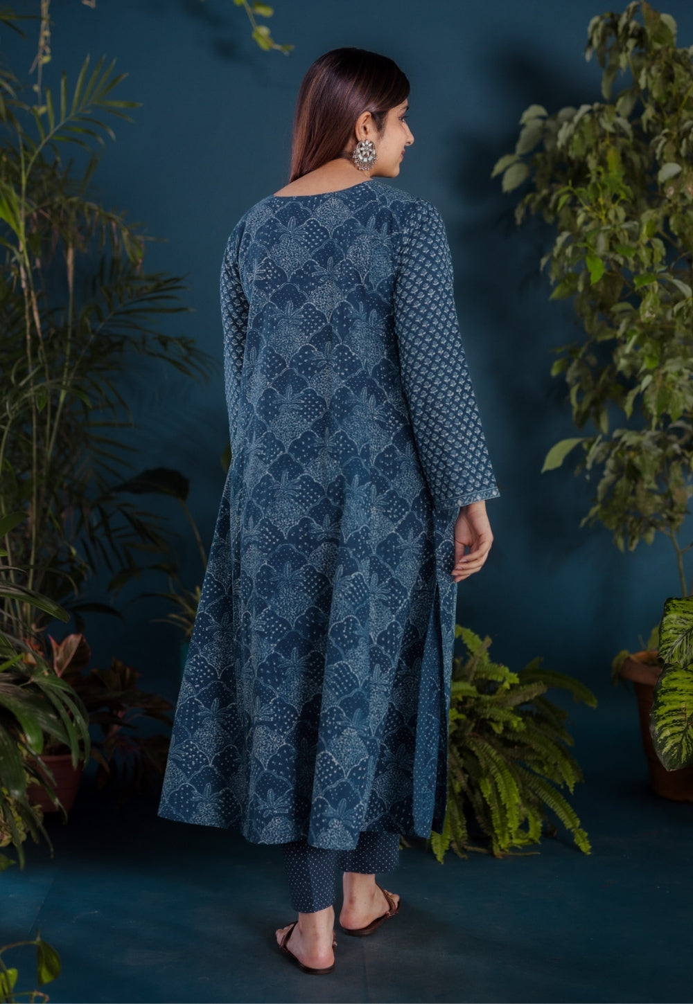 Raunak Blue Ajrakh Cotton Kali Kurta