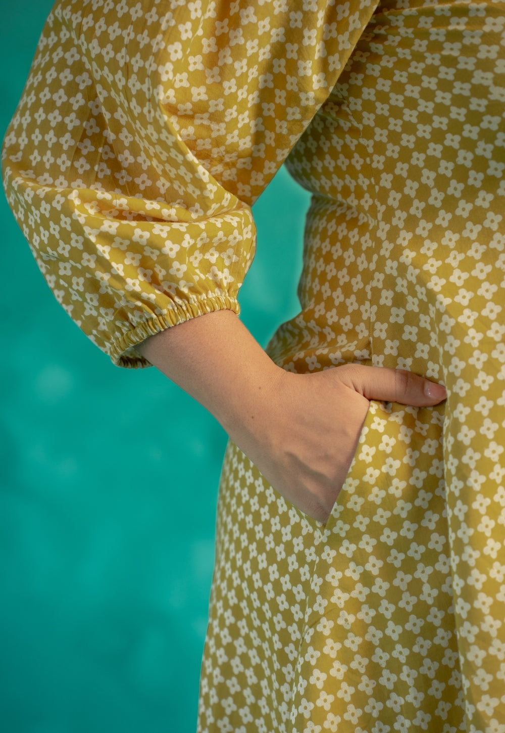 Eyza Yellow Bagru Cotton A Line Dress