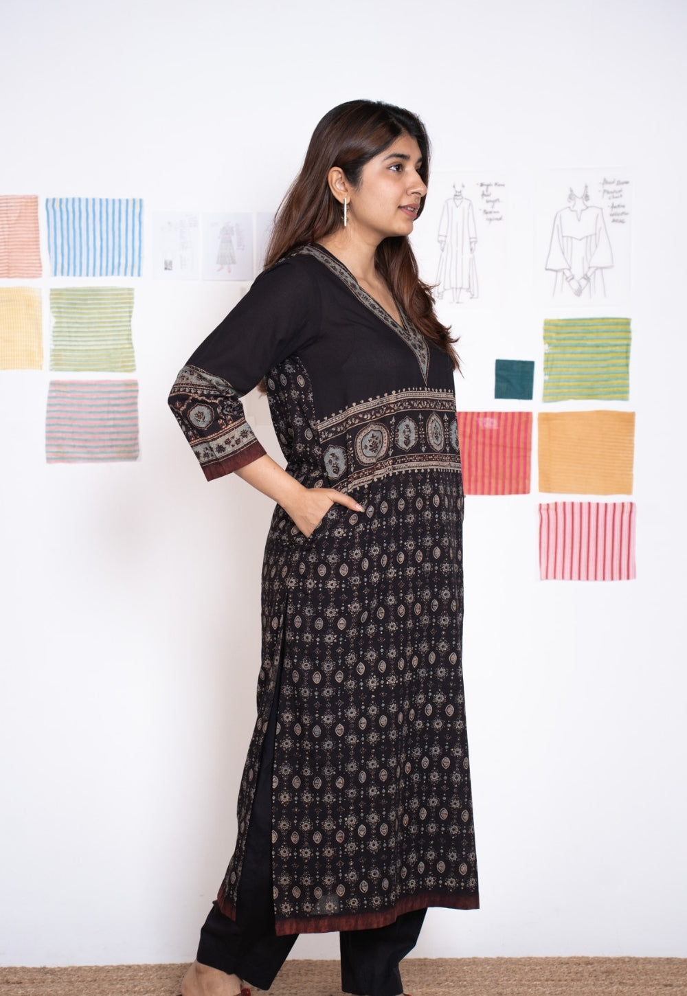 Elisha Black Ajrakh Cotton Straight Kurta