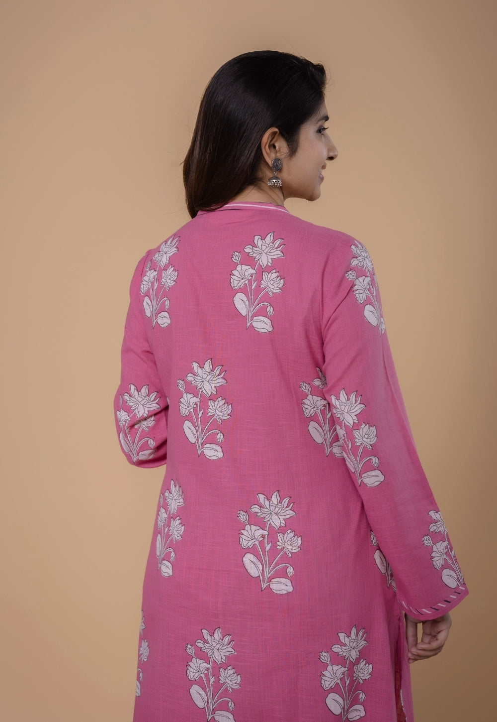 Eshika Pink Dabu Slub Cotton A Line Kurta
