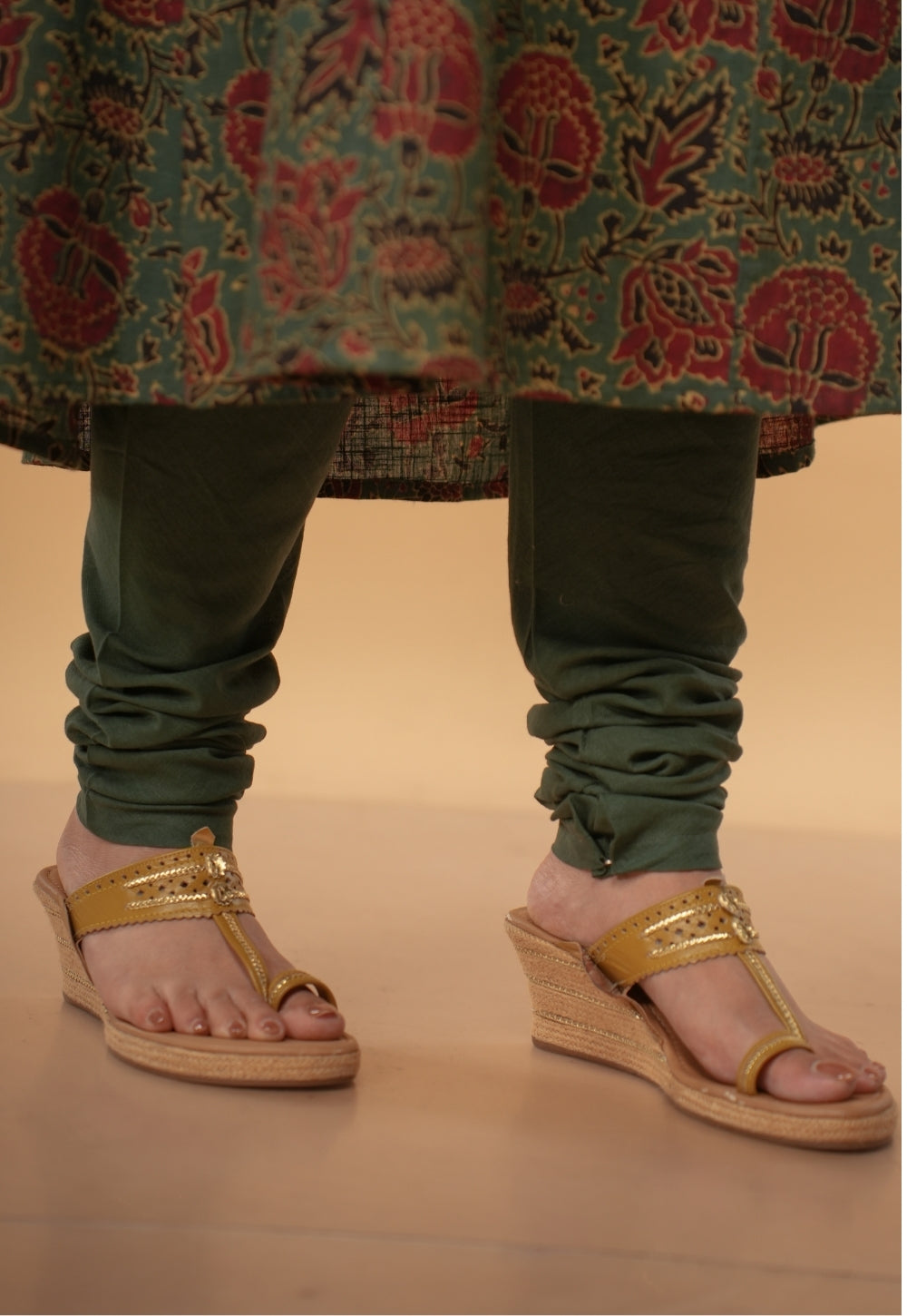 Miral Green Solid Slub Cotton Churidar