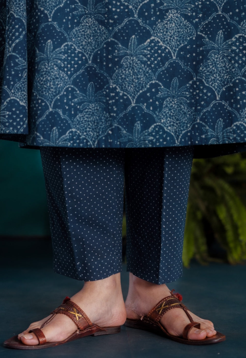 Prita Blue Dots Ajrakh Cotton Narrow Pant