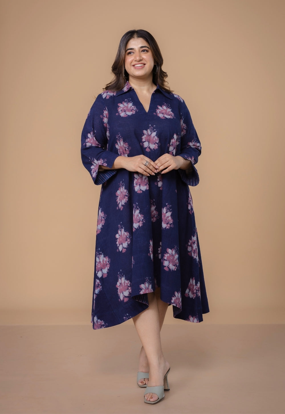 Mitali Purple Dabu Slub Cotton A Line Dress