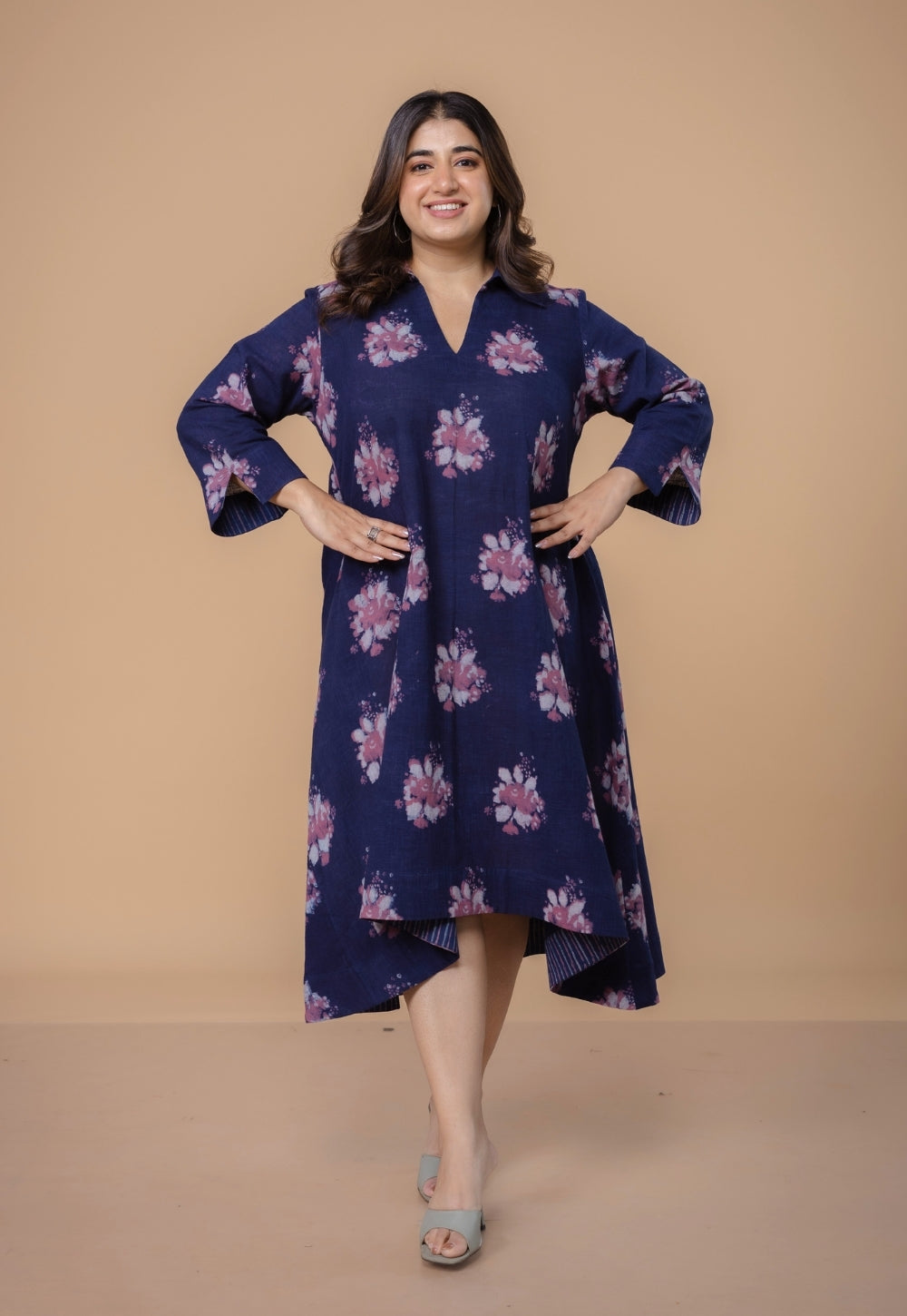 Mitali Purple Dabu Slub Cotton A Line Dress