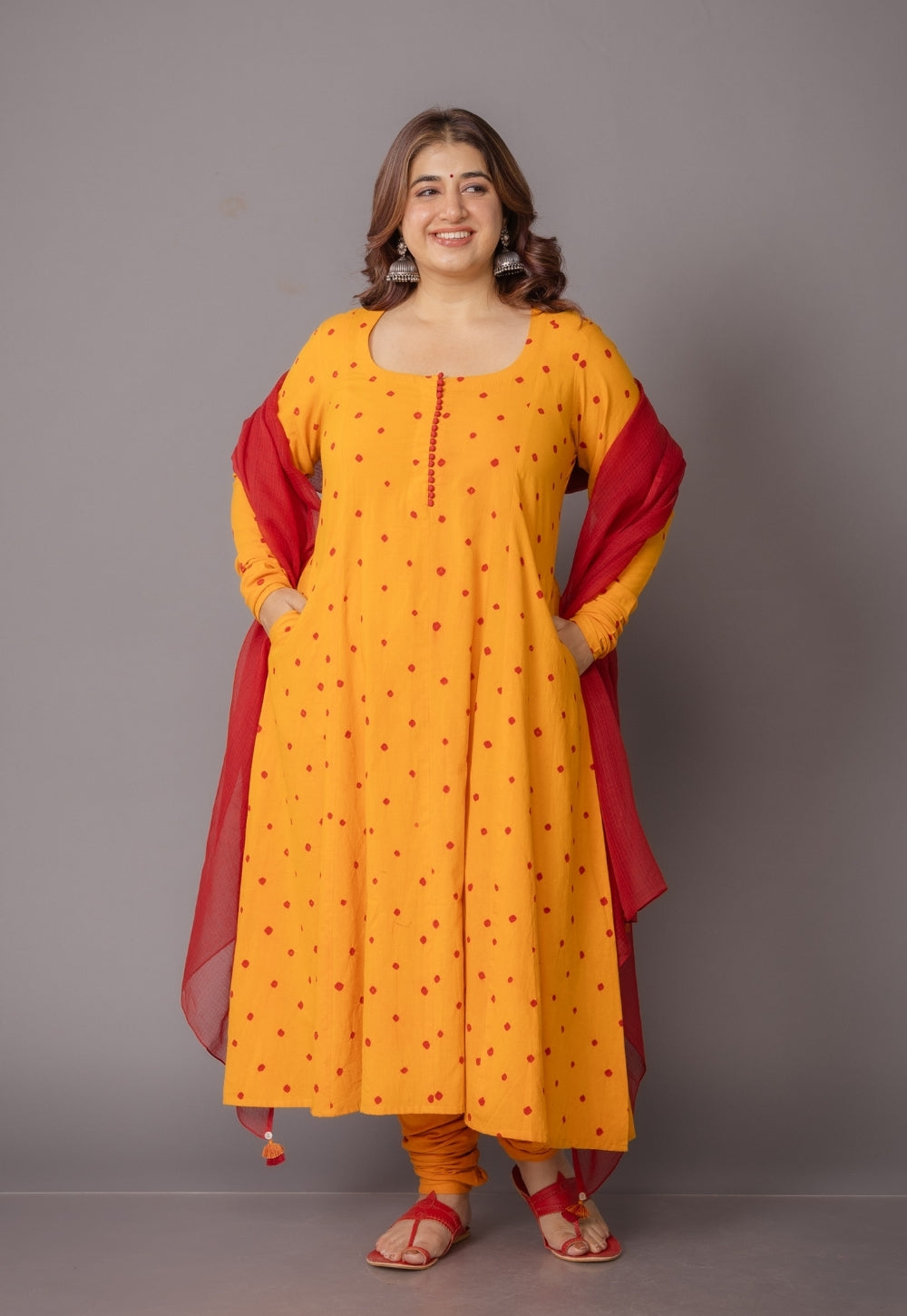 Akrita Yellow Bandhani Cotton Kali Kurta