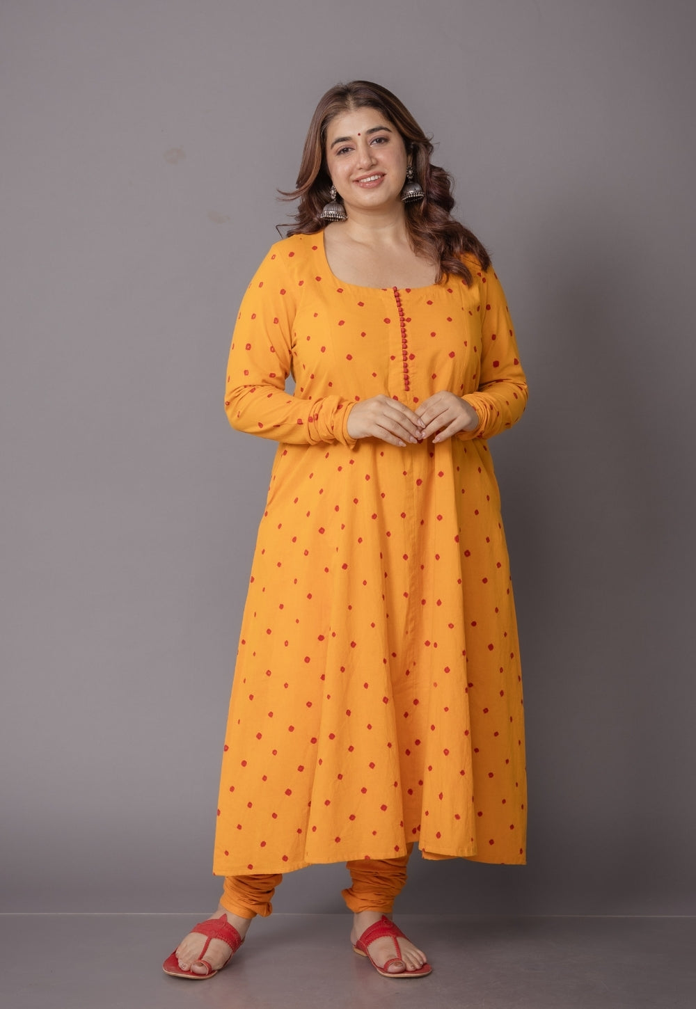 Akrita Yellow Bandhani Cotton Kali Kurta