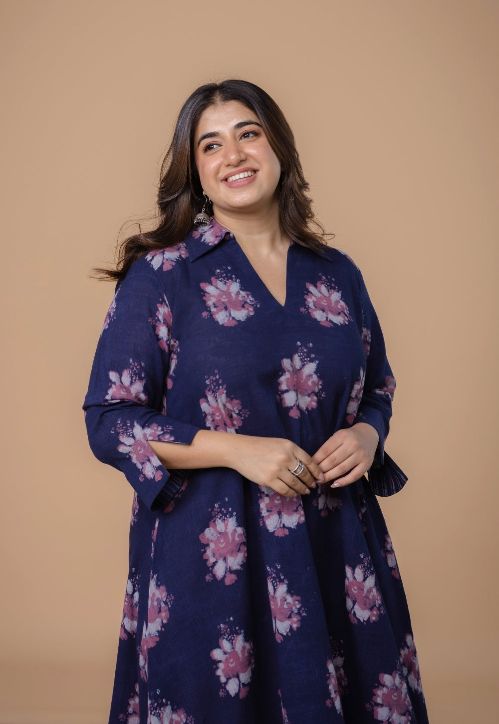 Mitali Purple Dabu Slub Cotton A Line Dress