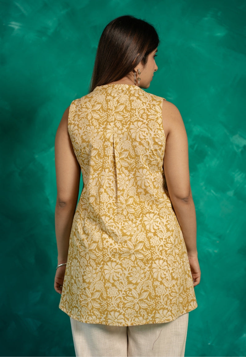 Diana Yellow Bagru Cotton A Line Short Top