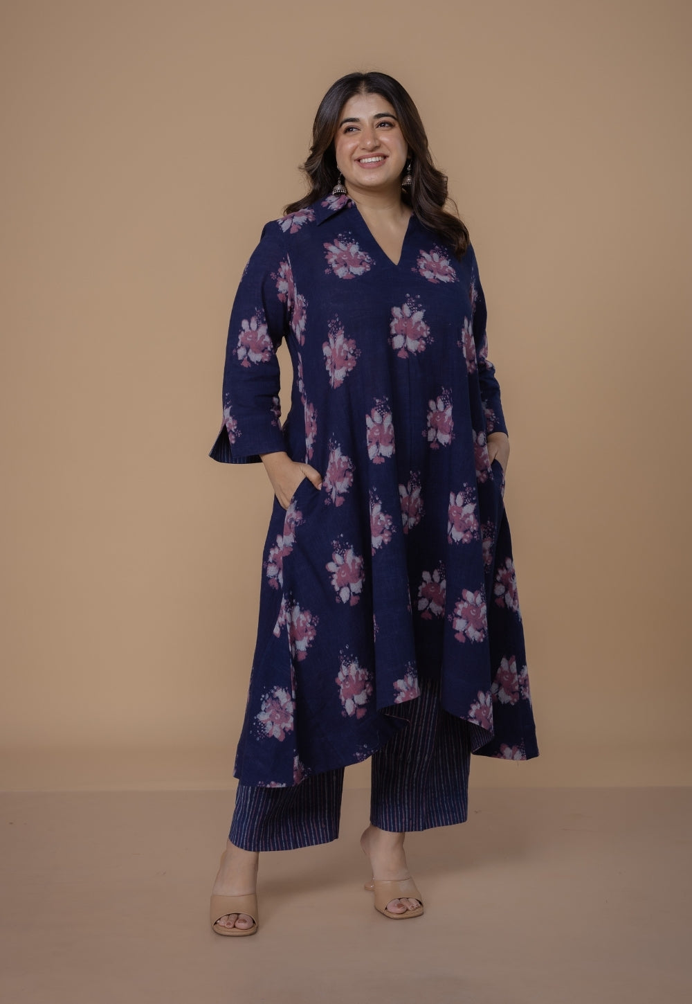 Yashi Purple Dabu Slub Cotton Straight Pant