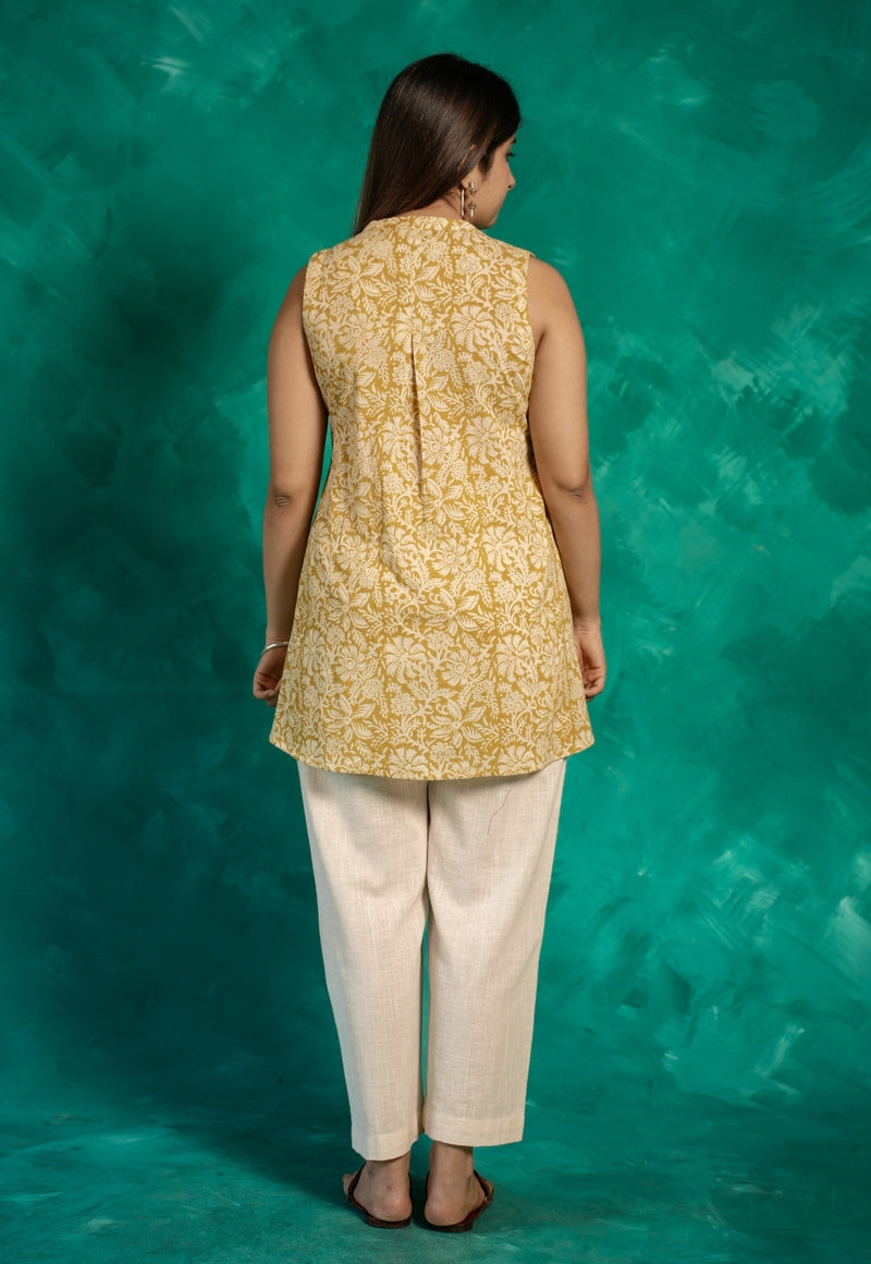 Diana Yellow Bagru Cotton A Line Short Top