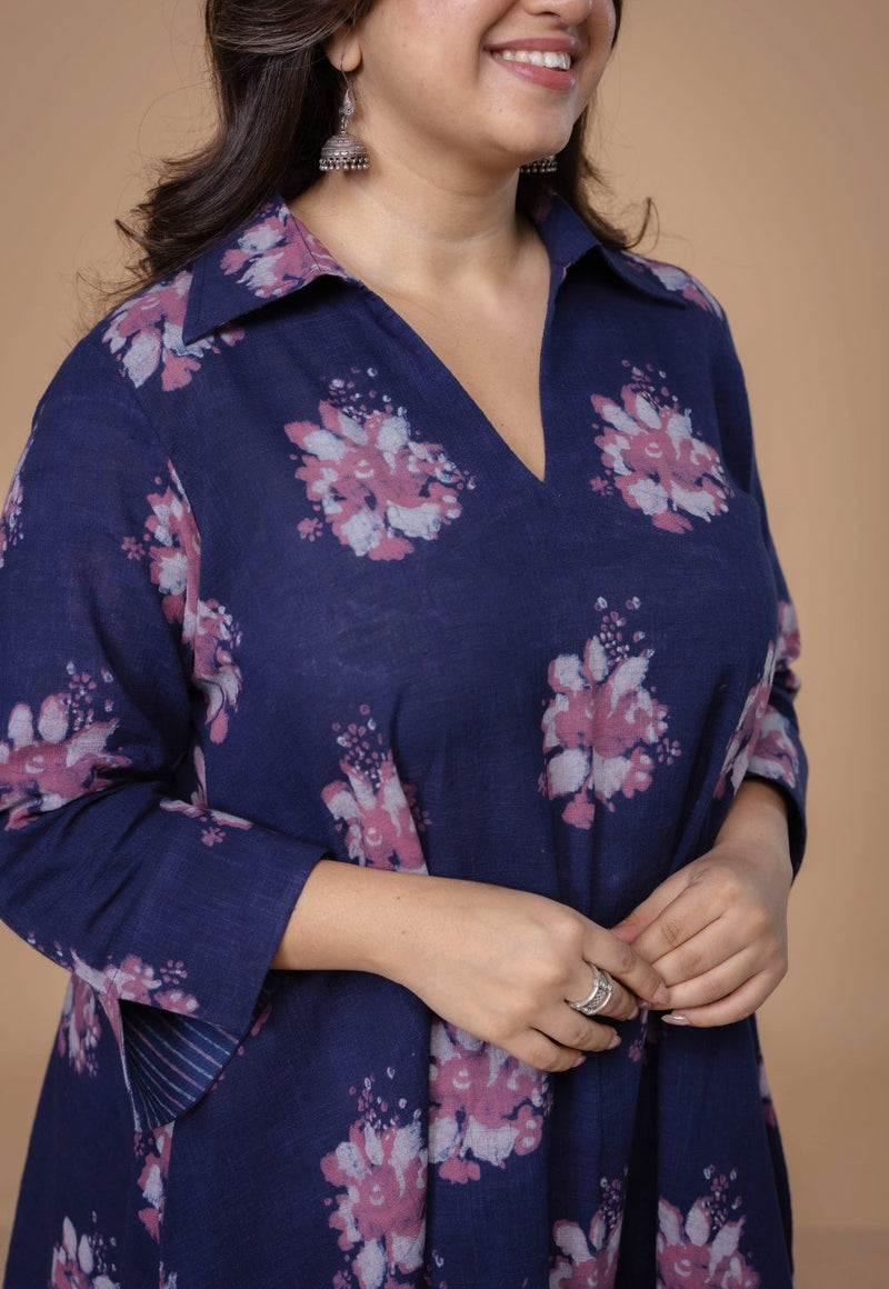 Mitali Purple Dabu Slub Cotton A Line Dress