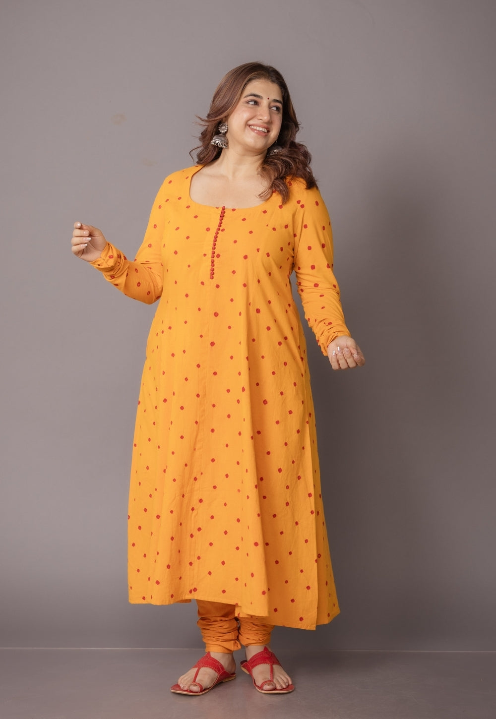 Akrita Yellow Bandhani Cotton Kali Kurta