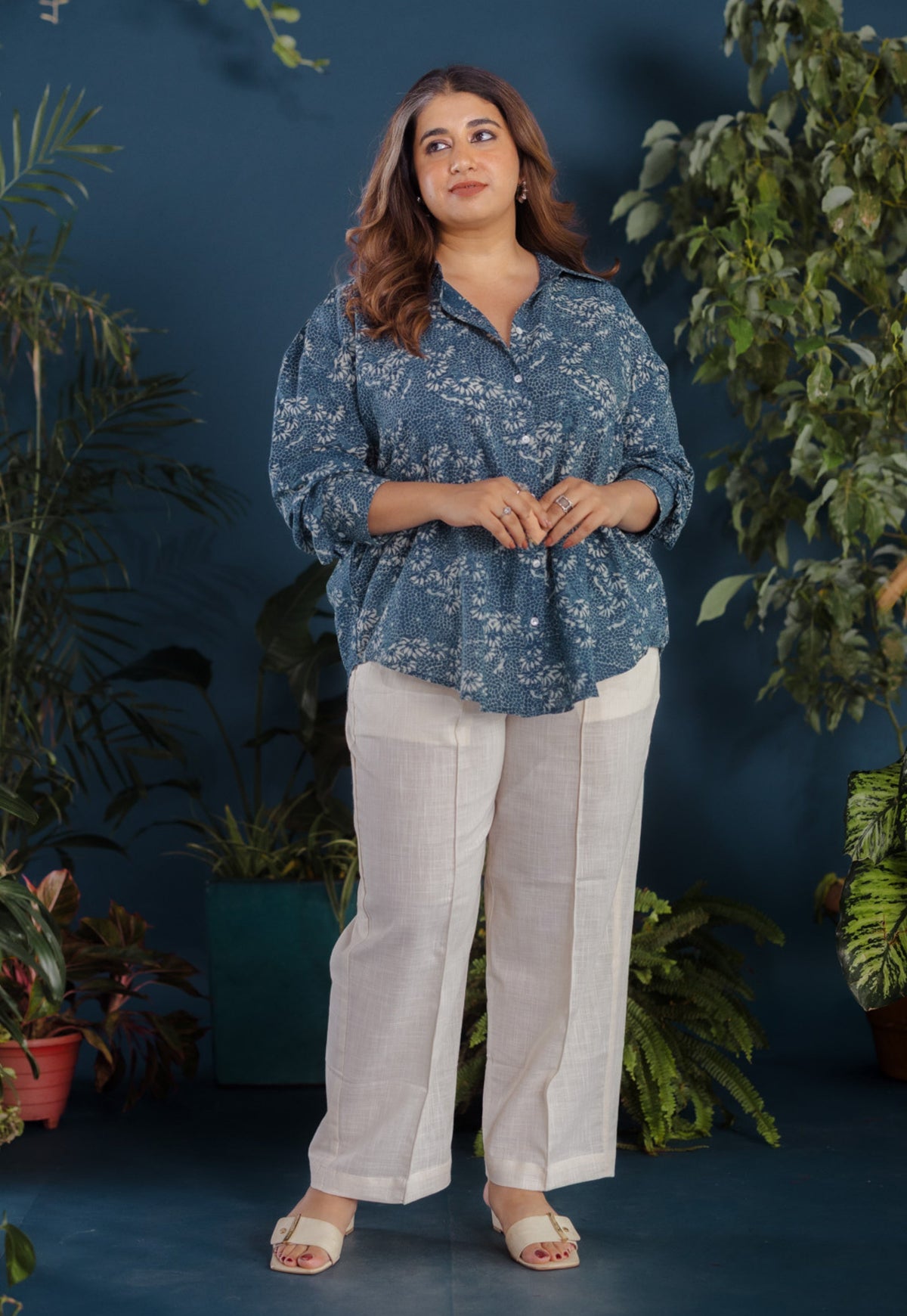 Ruhi Blue Ajrakh Cotton Straight Shirt