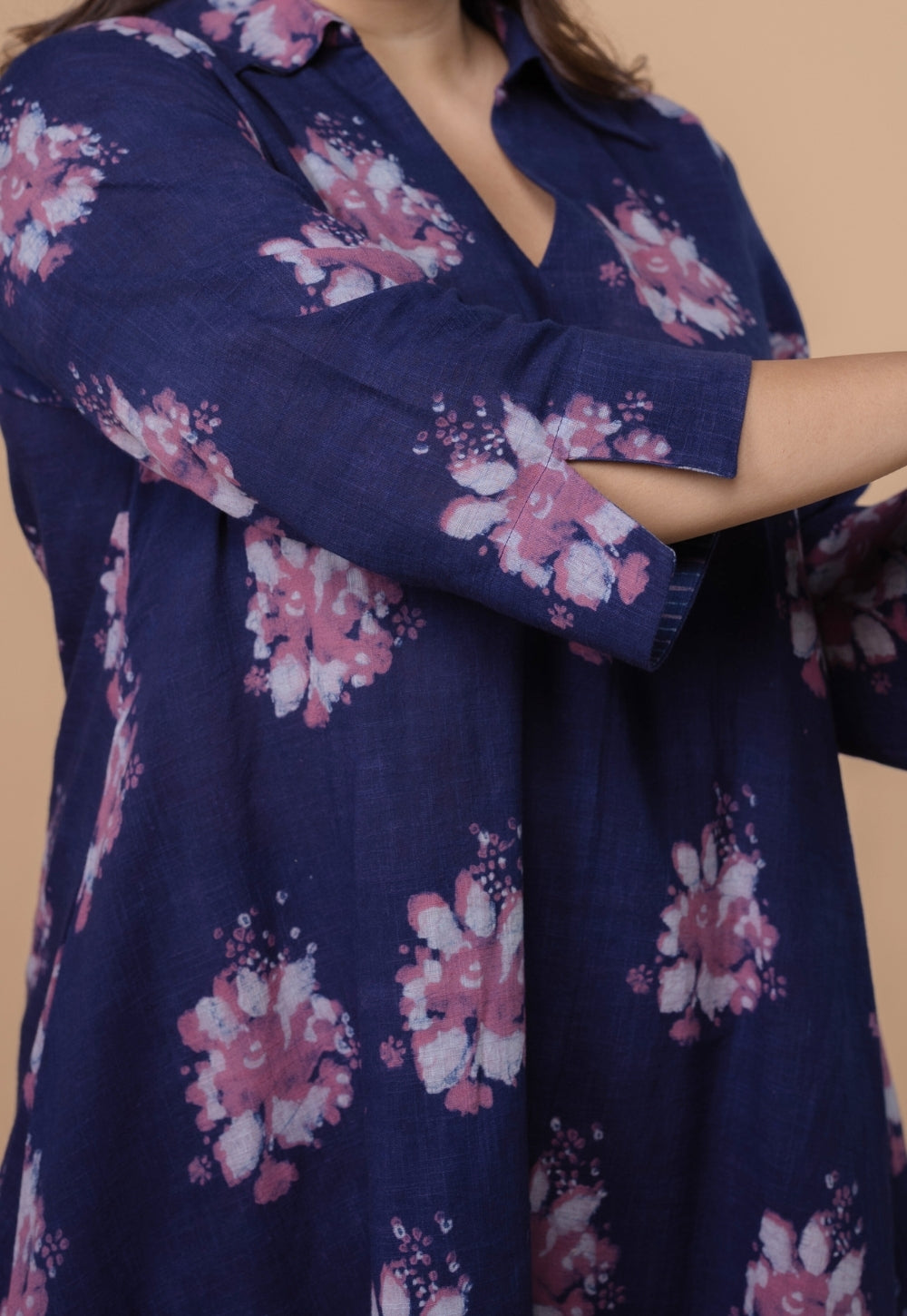 Mitali Purple Dabu Slub Cotton A Line Dress