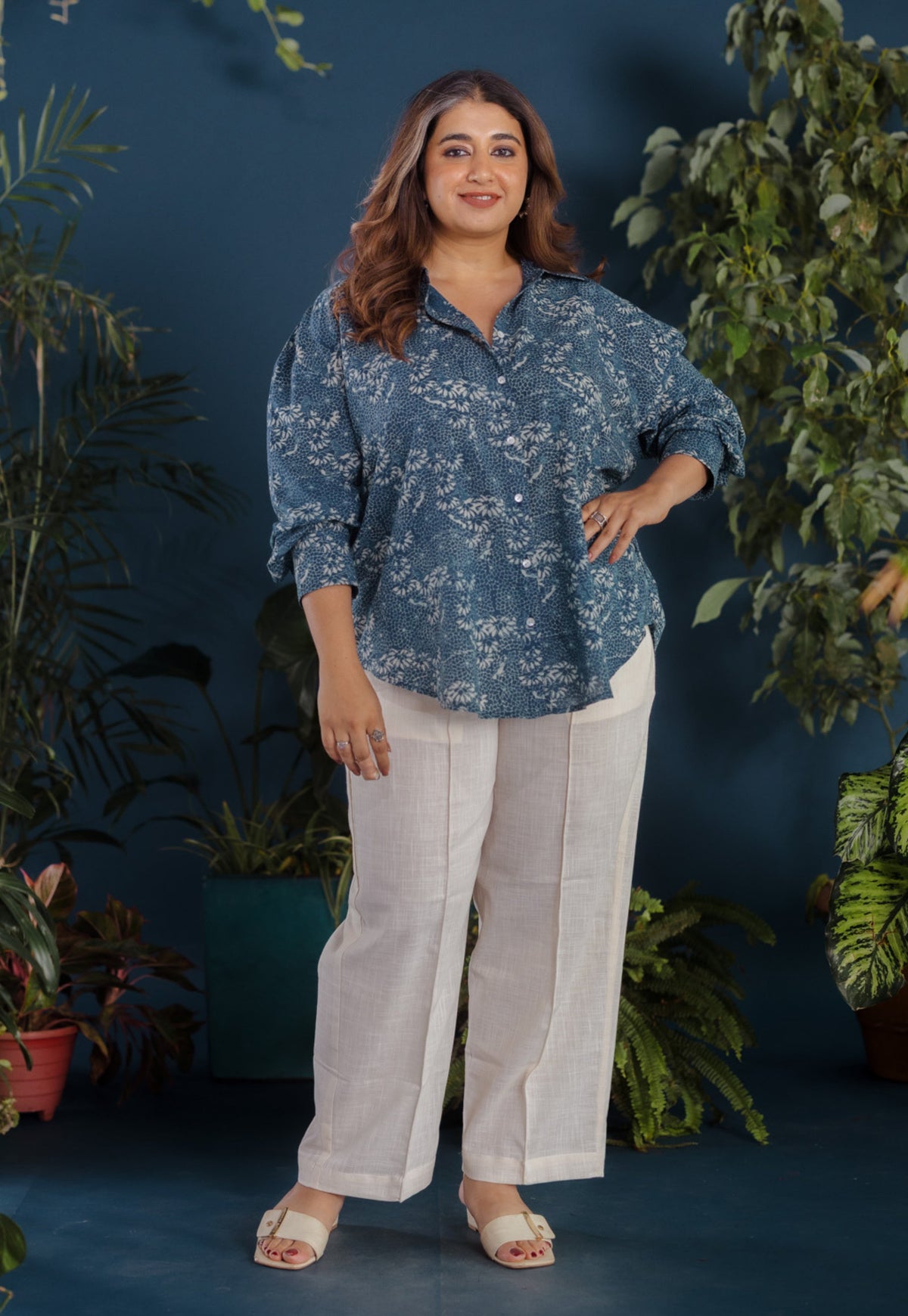 Ruhi Blue Ajrakh Cotton Straight Shirt