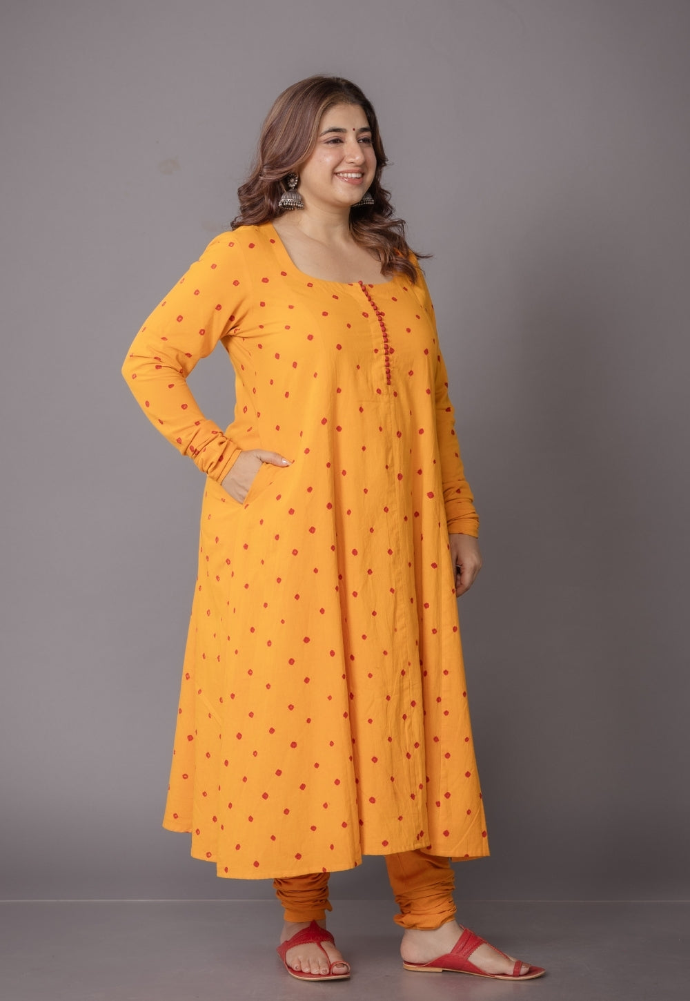 Akrita Yellow Bandhani Cotton Kali Kurta