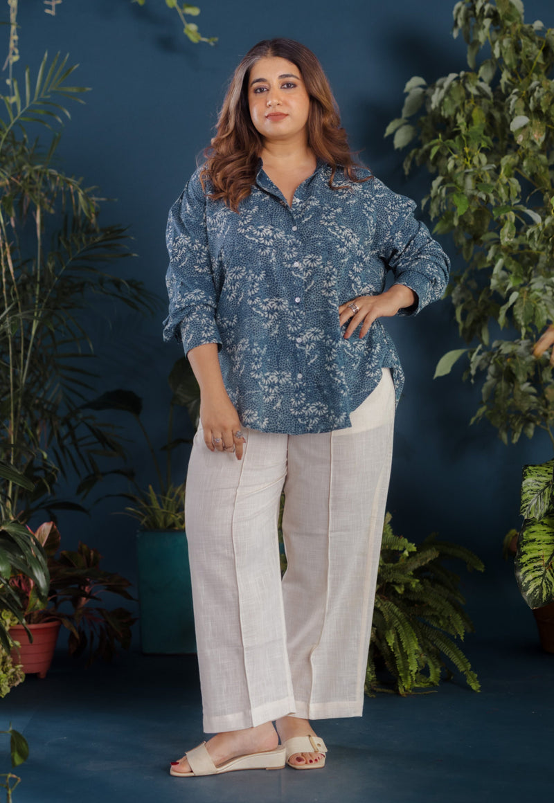 Ruhi Blue Ajrakh Cotton Straight Shirt