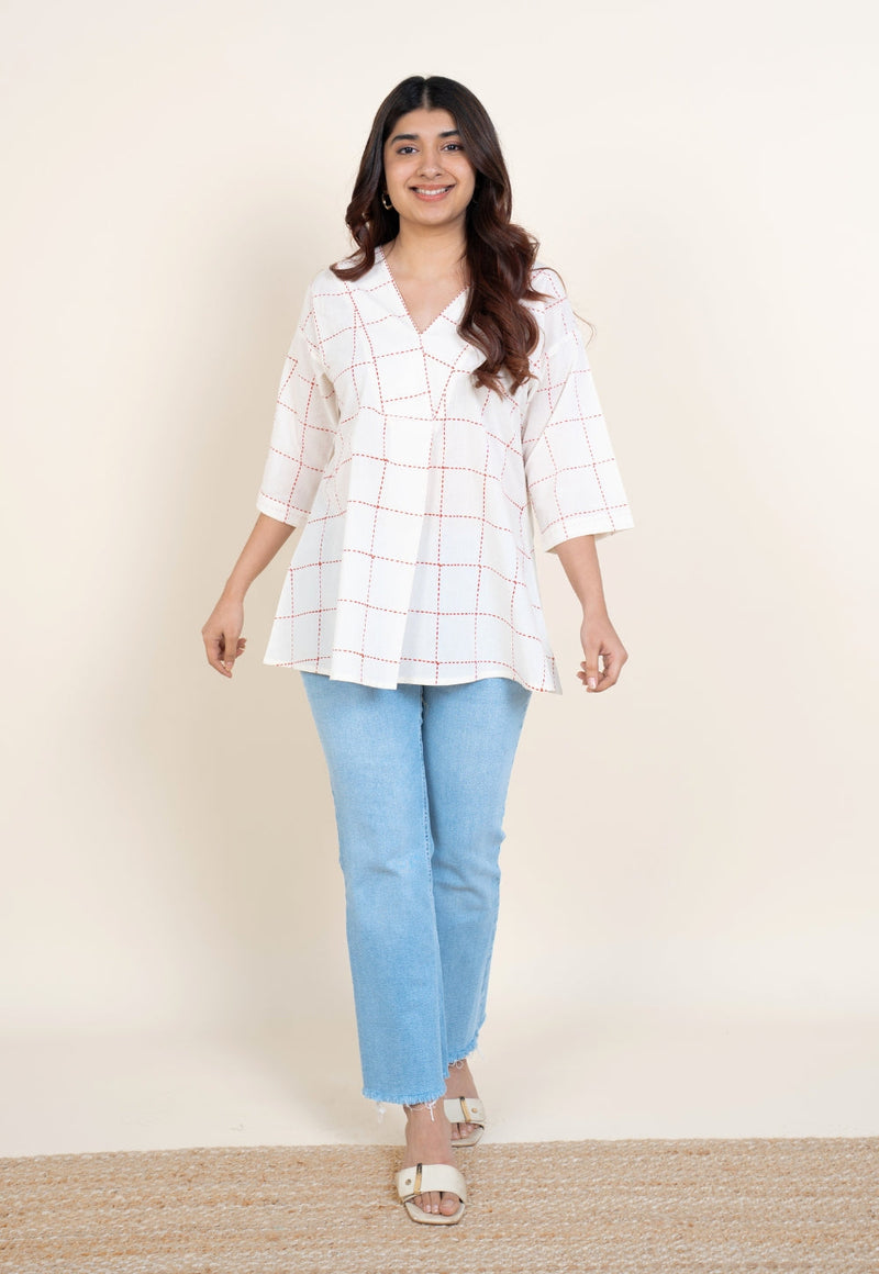 Kira White Dabu Cotton A Line Short Top