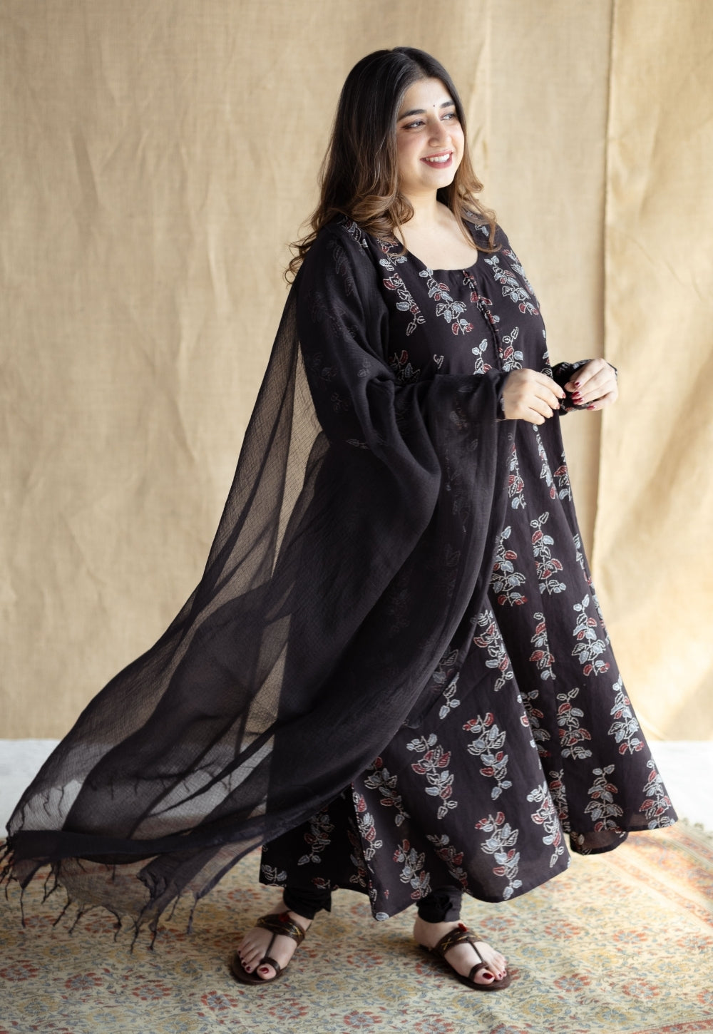 Akrita Black Ajrakh Cotton Kali Kurta