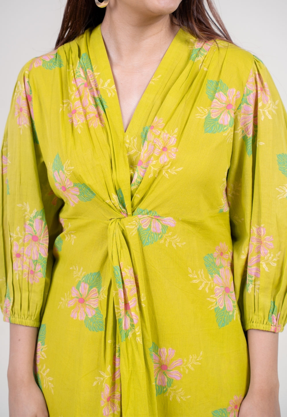Payal Lime Green Printed Mul A Line Dress with Slip