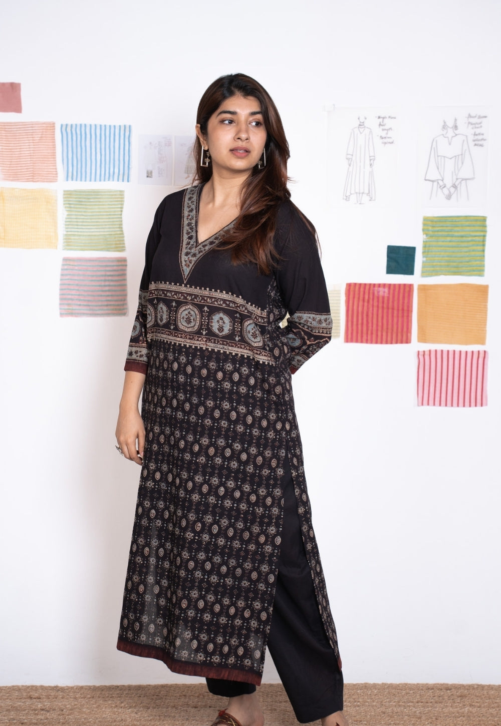 Elisha Black Ajrakh Cotton Straight Kurta