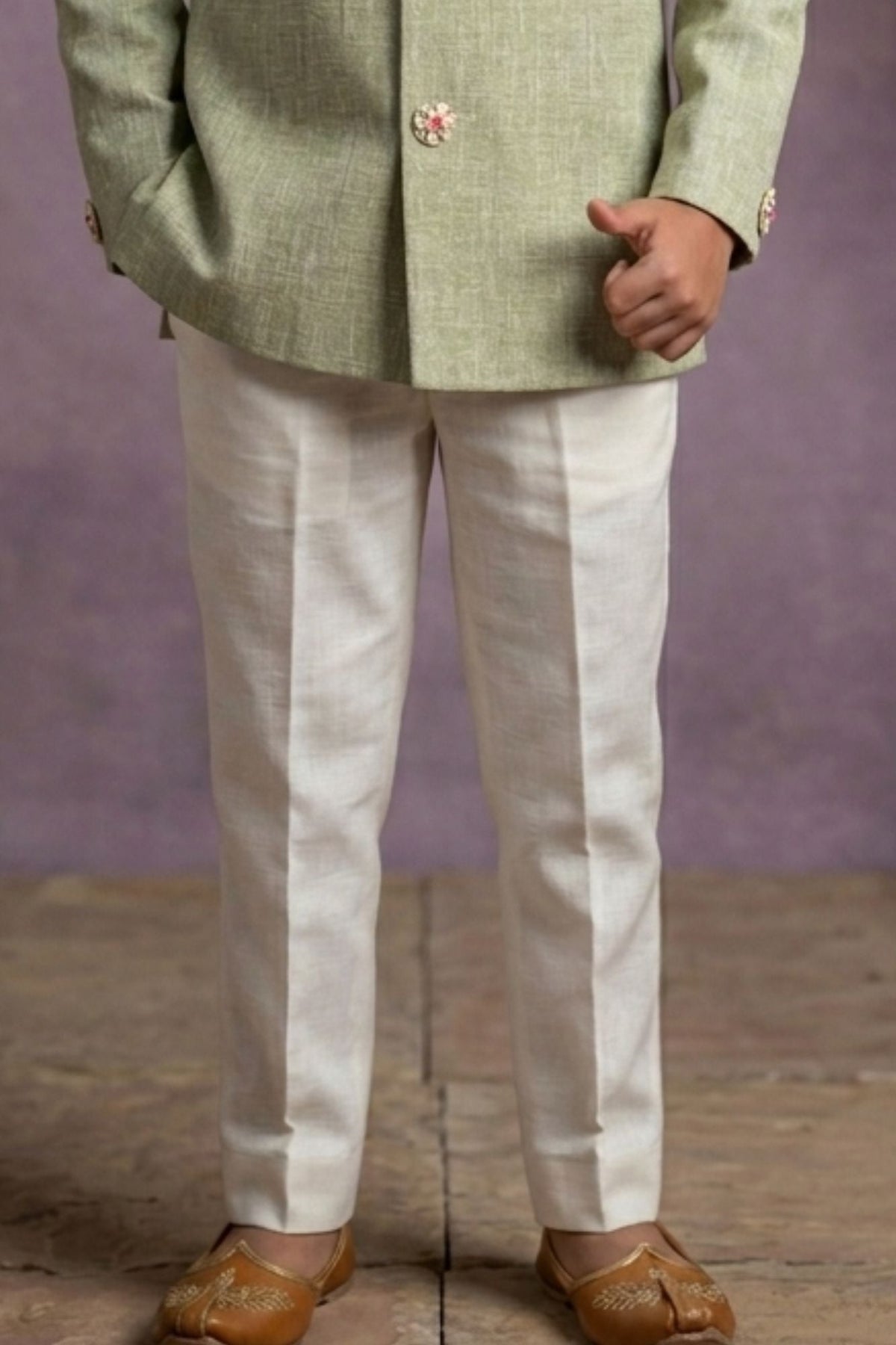 Pista Green Jodhpuri Suit With Bird Embroidery And Floral Detailing For Boys