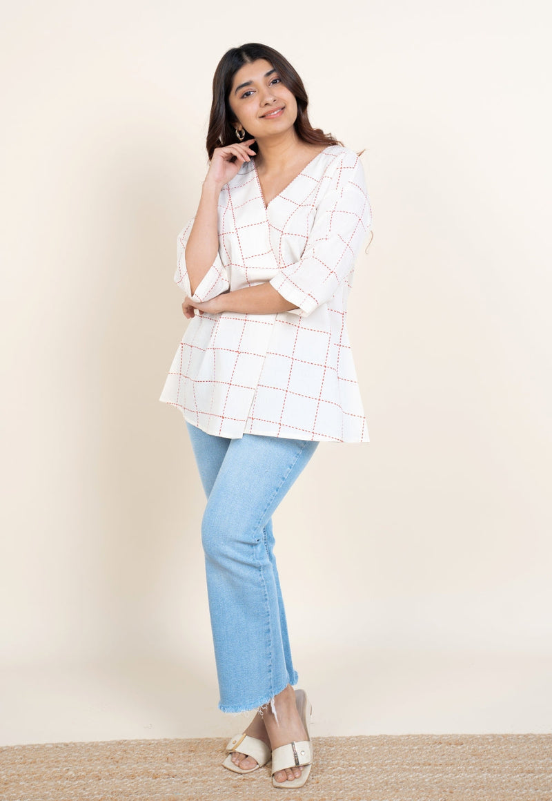 Kira White Dabu Cotton A Line Short Top