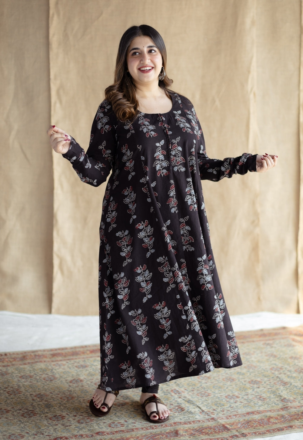 Akrita Black Ajrakh Cotton Kali Kurta