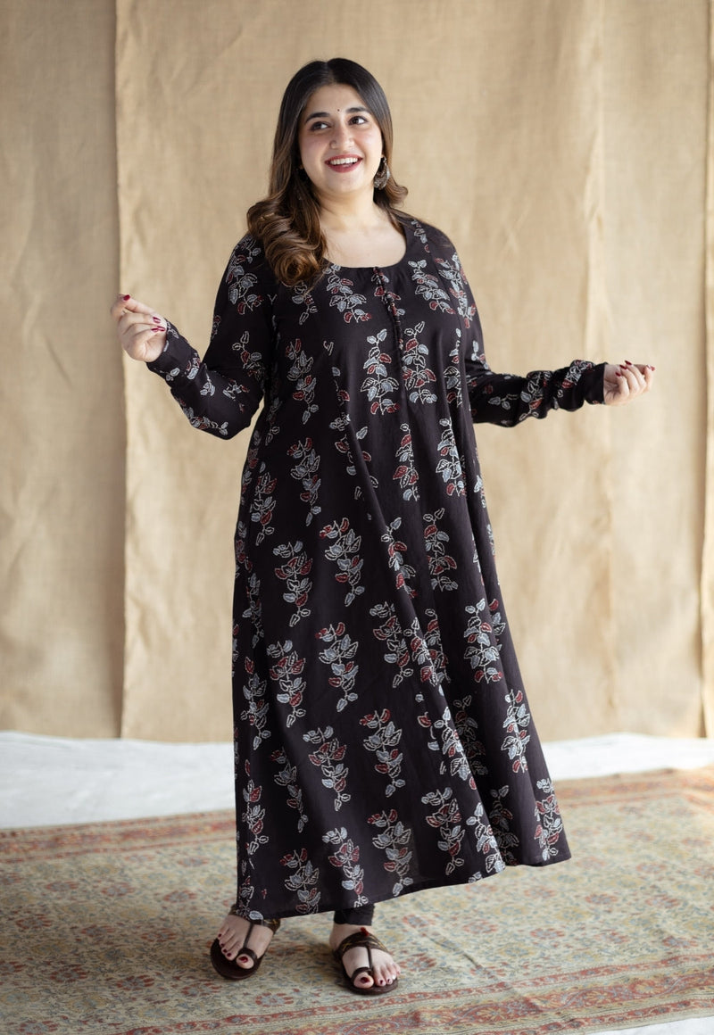 Akrita Black Ajrakh Cotton Kali Kurta
