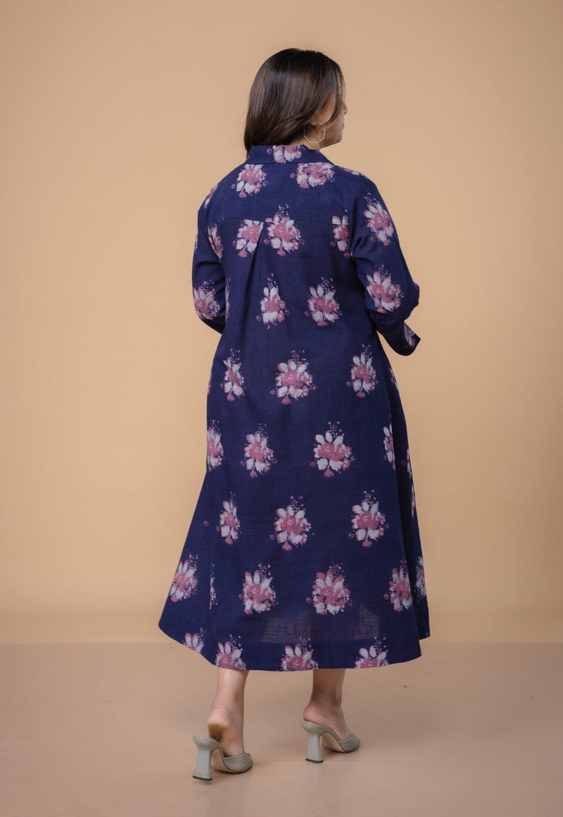Mitali Purple Dabu Slub Cotton A Line Dress