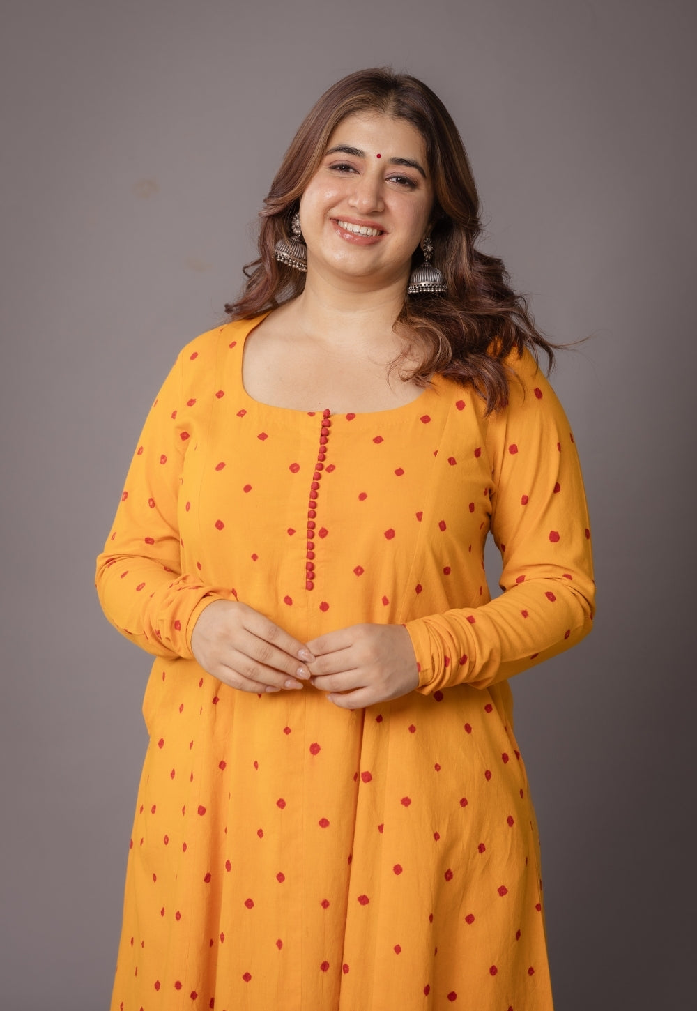 Akrita Yellow Bandhani Cotton Kali Kurta