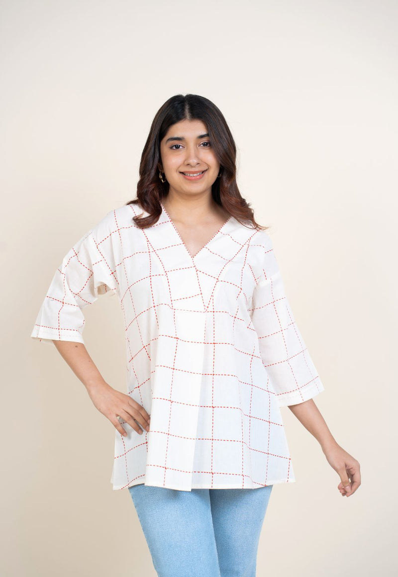 Kira White Dabu Cotton A Line Short Top