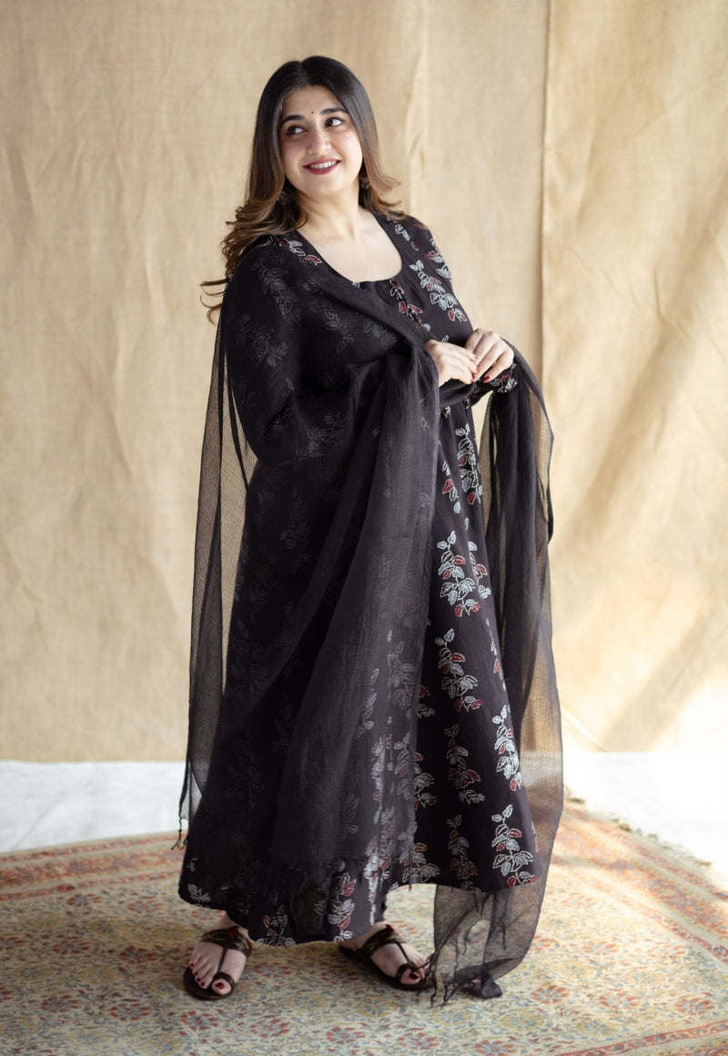 Akrita Black Ajrakh Cotton Kali Kurta