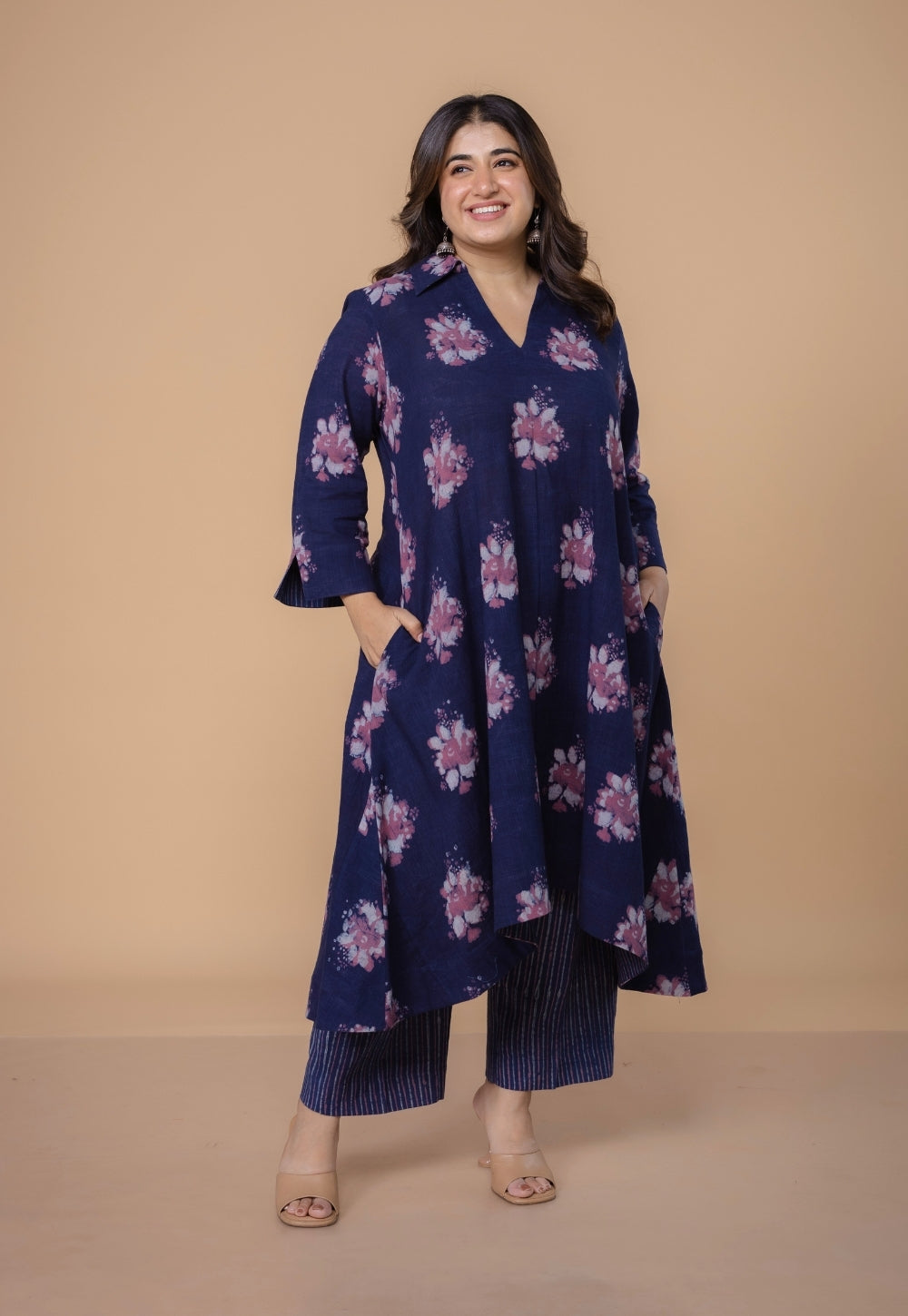 Simran Purple Dabu Slub Cotton A Line Kurta