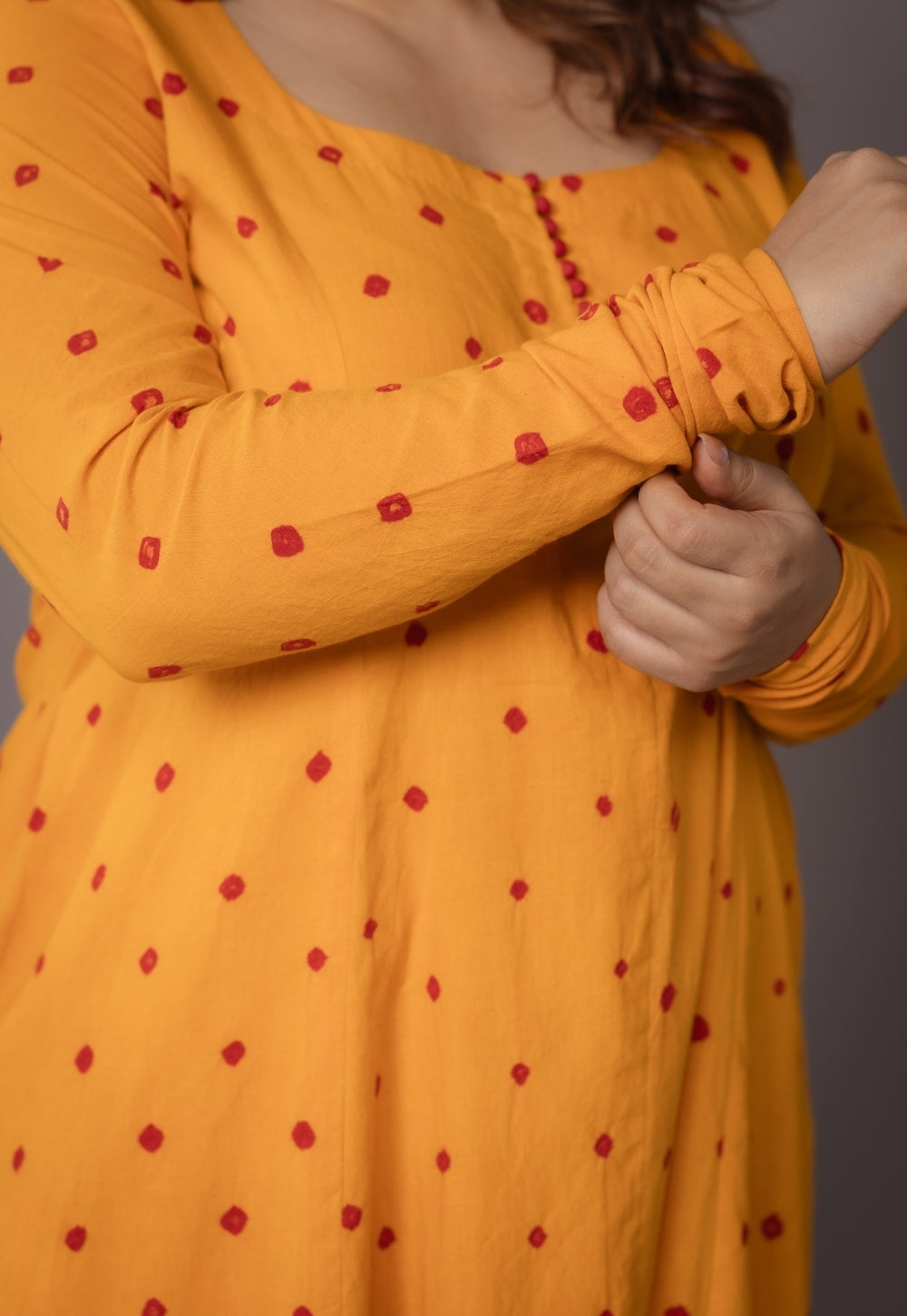Akrita Yellow Bandhani Cotton Kali Kurta