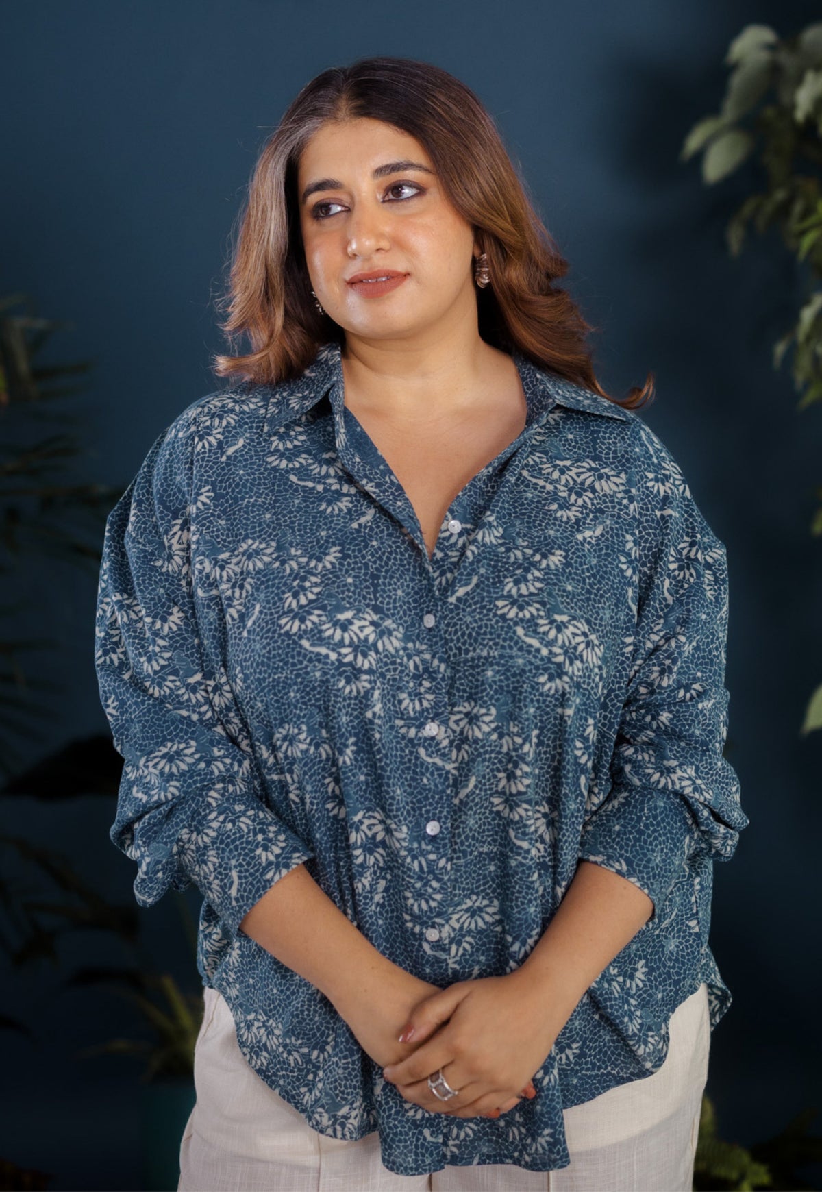 Ruhi Blue Ajrakh Cotton Straight Shirt