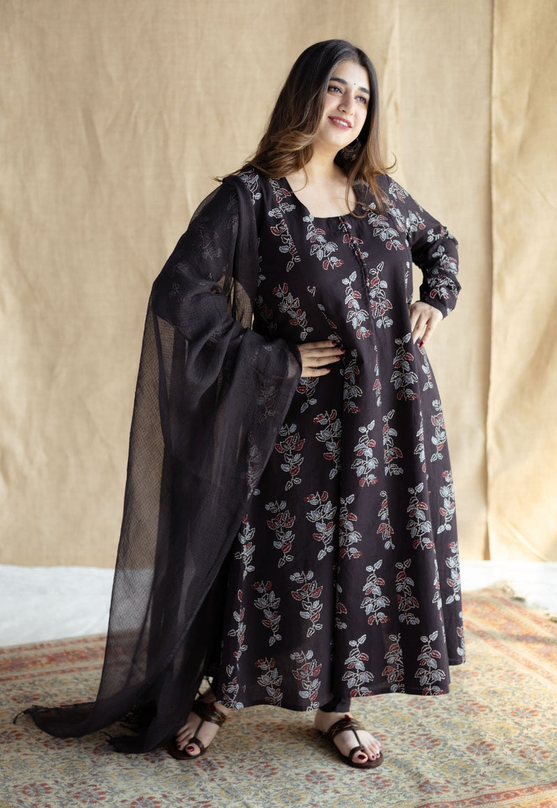 Akrita Black Ajrakh Cotton Kali Kurta