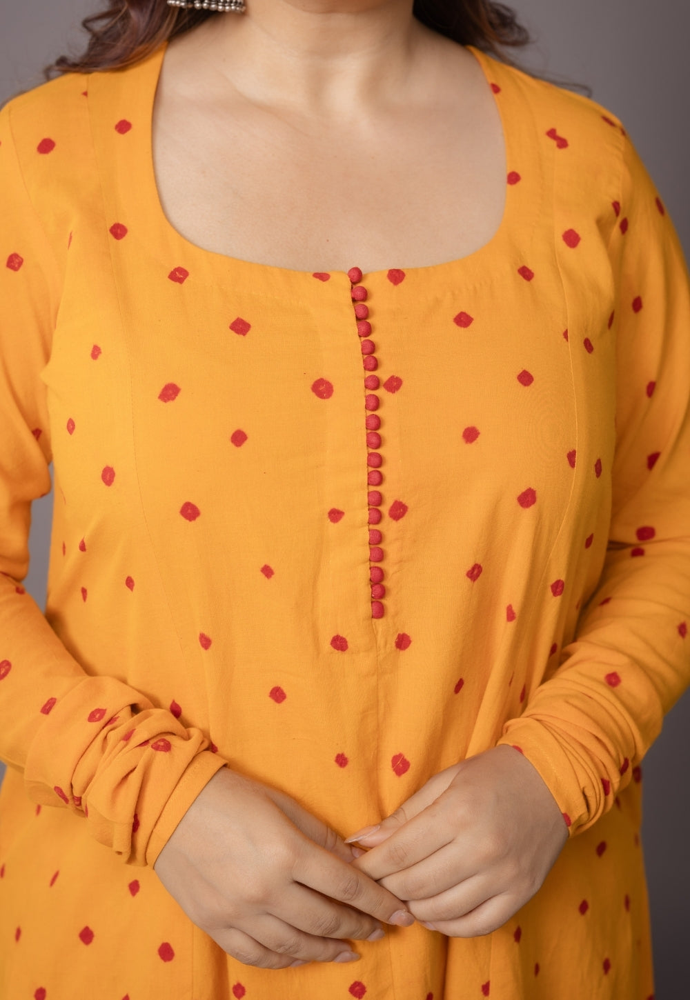 Akrita Yellow Bandhani Cotton Kali Kurta