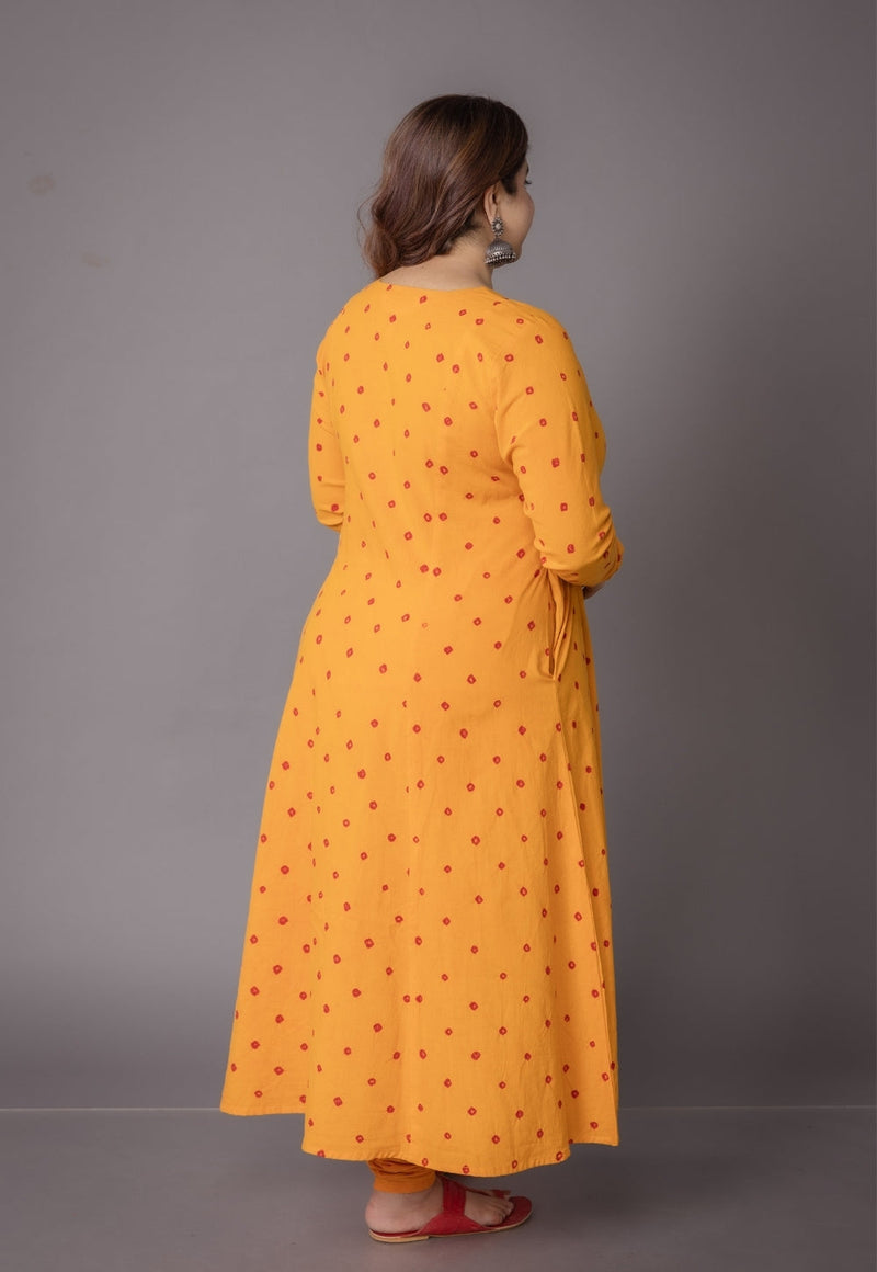 Akrita Yellow Bandhani Cotton Kali Kurta