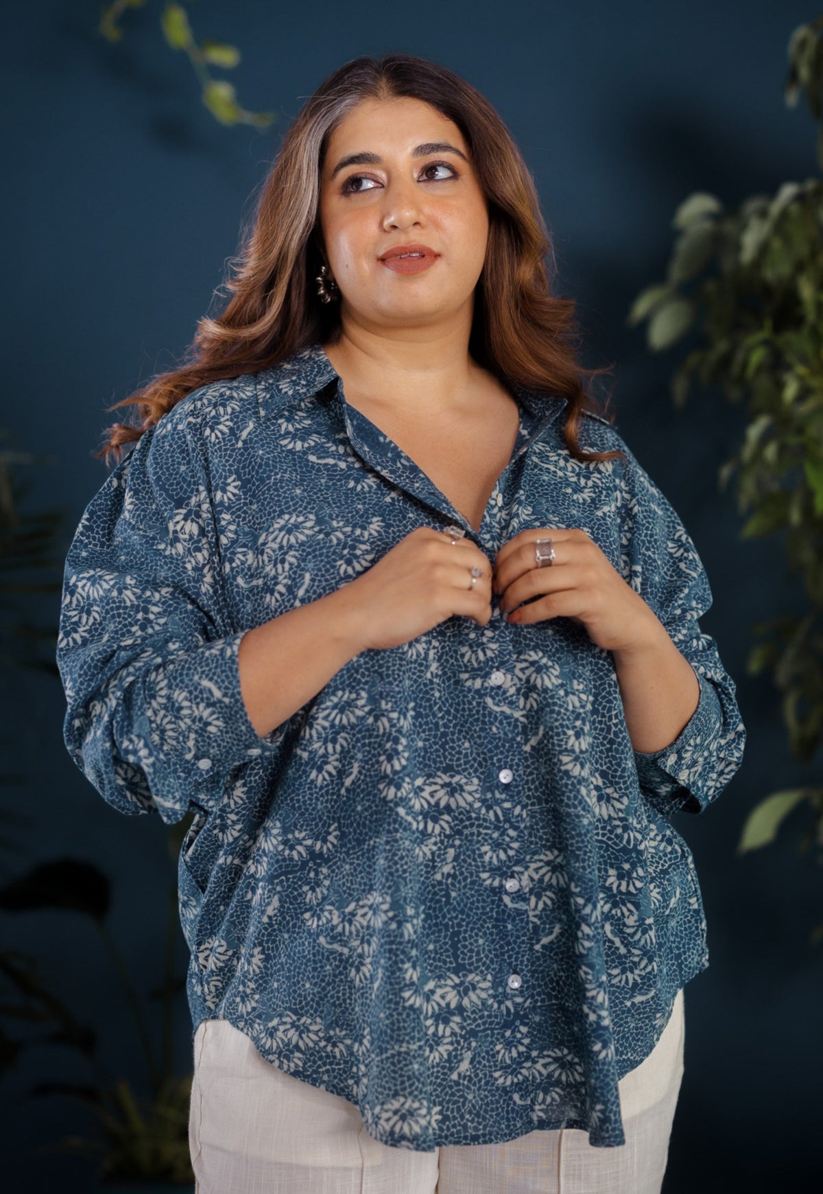 Ruhi Blue Ajrakh Cotton Straight Shirt