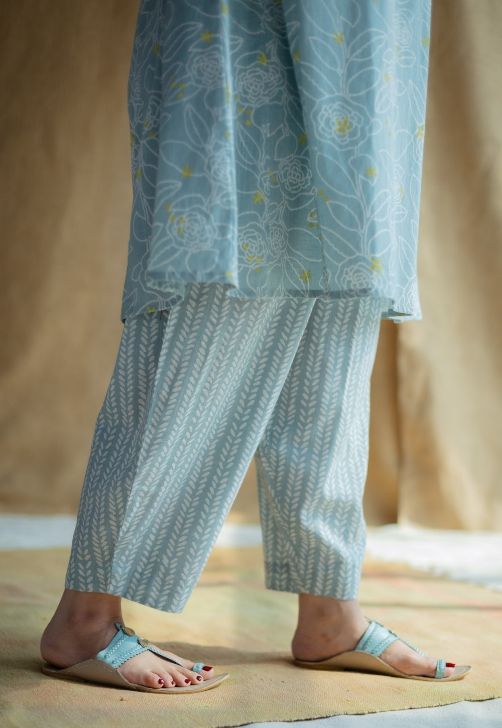 Tarin Sky Blue Hand Block Print Slub Cotton Afghan Pant